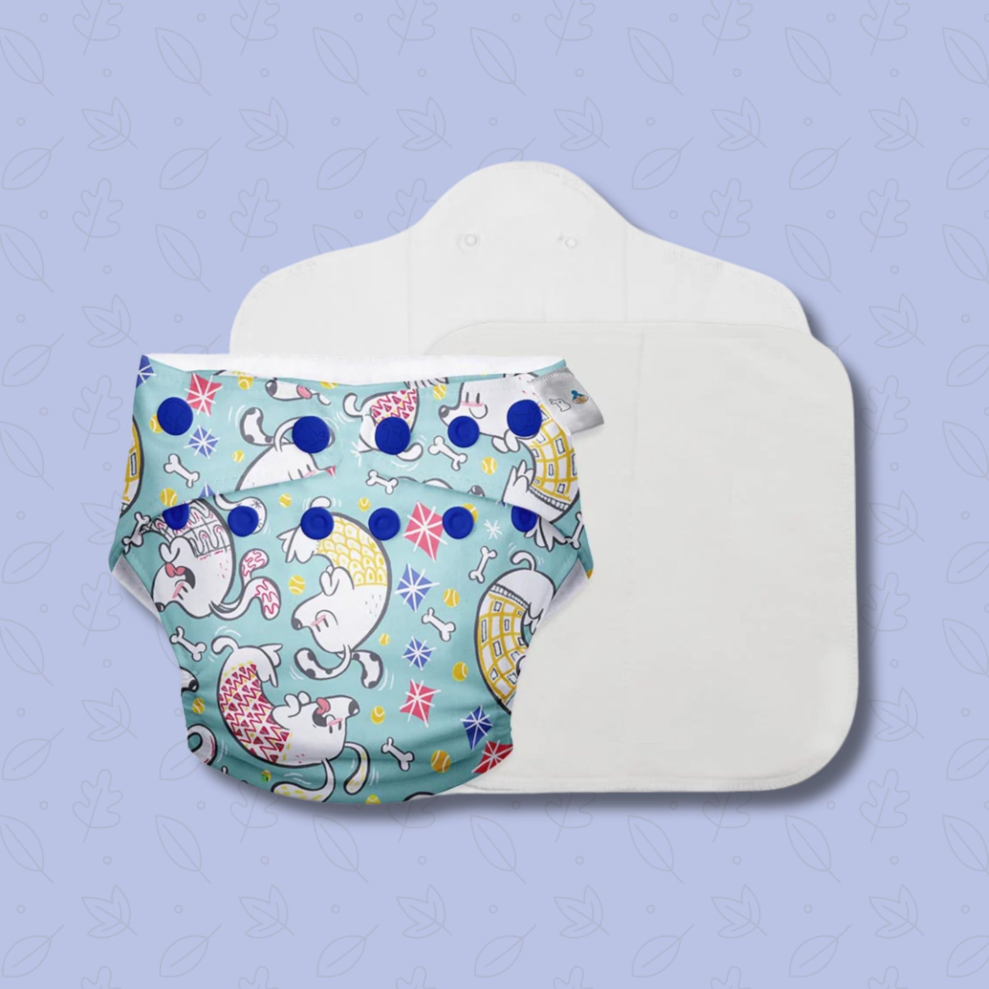 SUPER BOTTOMS Paw-sitively Happy Freesize UNO Cloth Diaper in sky blue color  |  1 skin-friendly UNO Cloth Diaper (1 Waterproof Outer) | 1 Dry Feel Magic Pad | 1 Booster Pad | 1 reusable easy clean top sheet