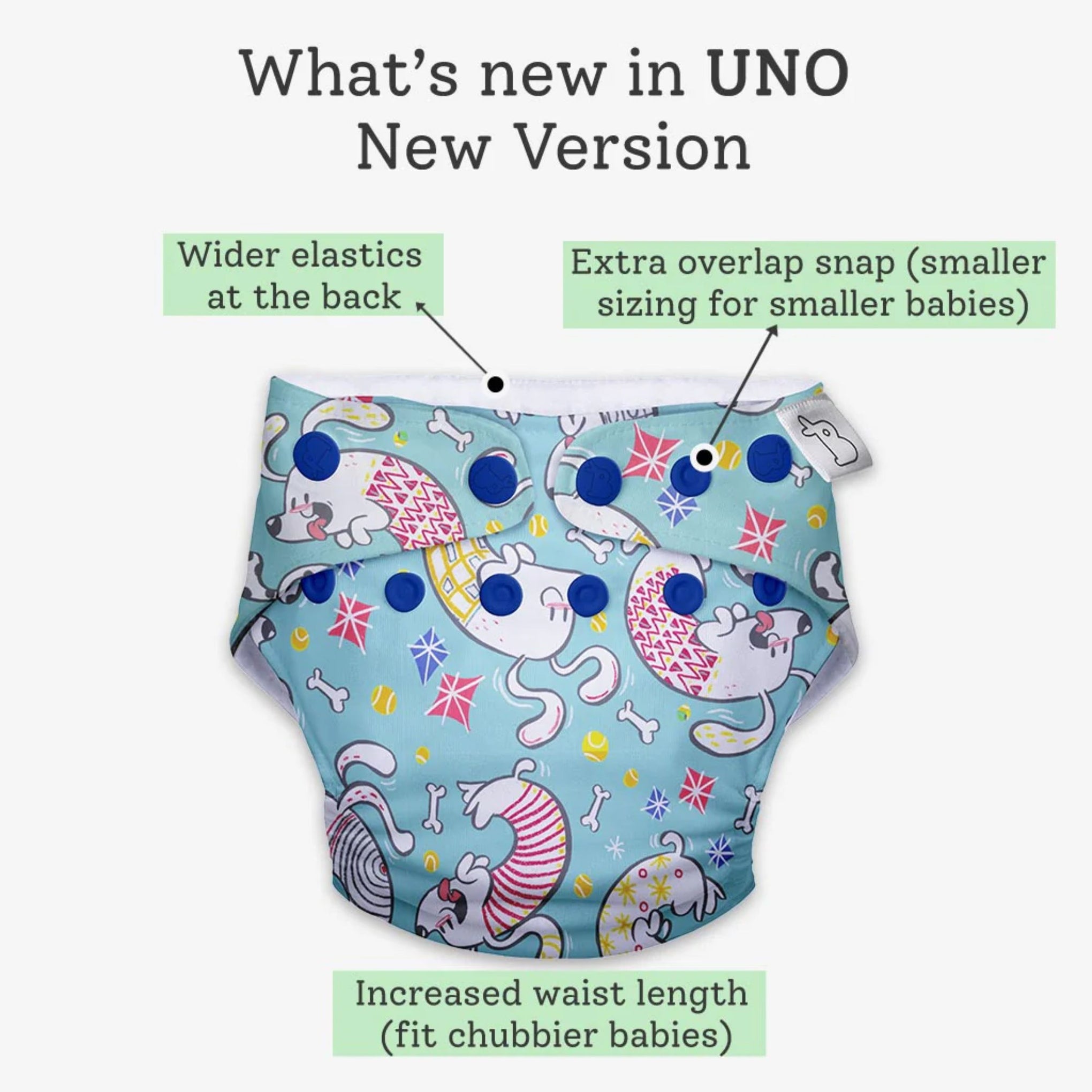 SUPER BOTTOMS Paw-sitively Happy Freesize UNO Cloth Diaper in sky blue color  |  1 skin-friendly UNO Cloth Diaper (1 Waterproof Outer) | 1 Dry Feel Magic Pad | 1 Booster Pad | 1 reusable easy clean top sheet