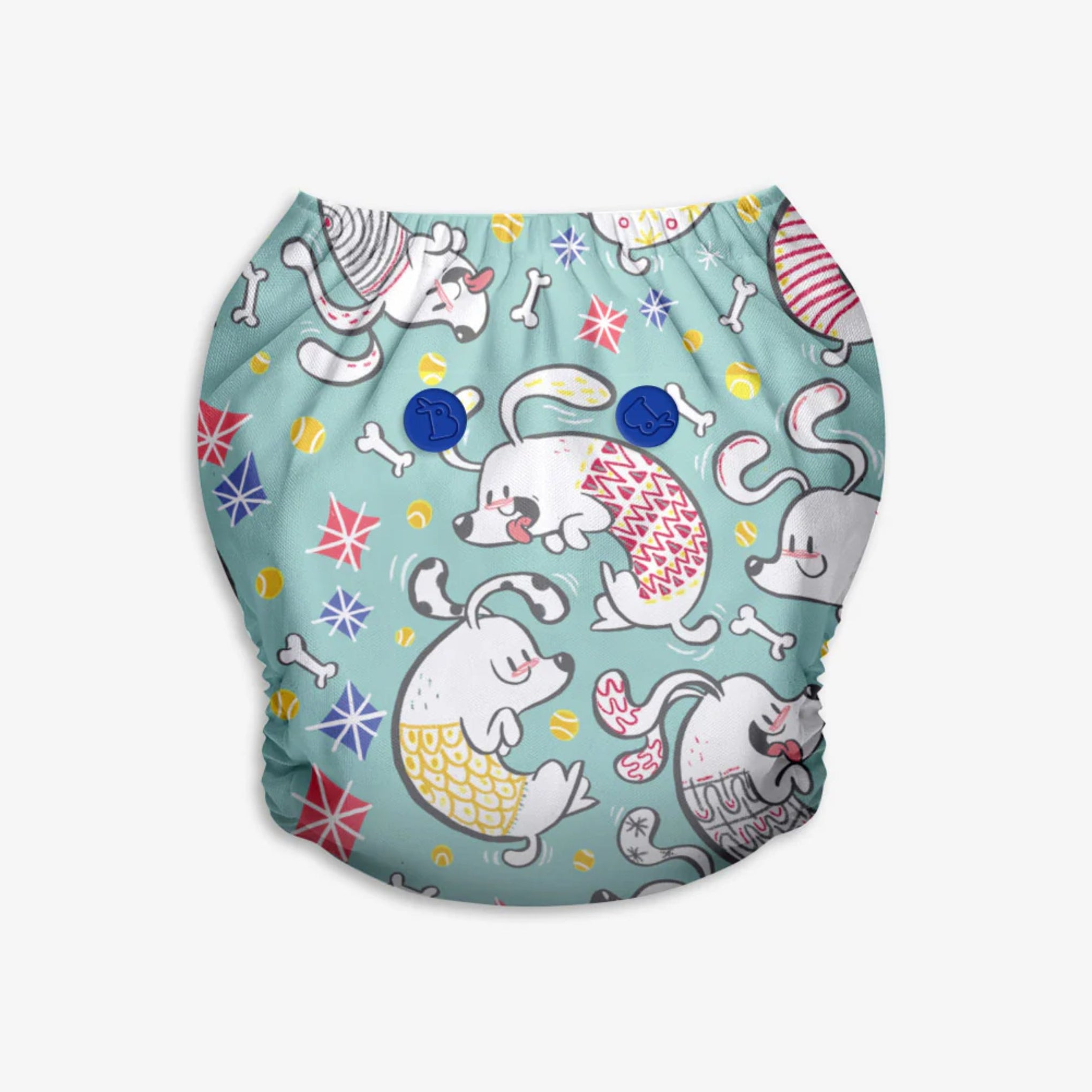 SUPER BOTTOMS Paw-sitively Happy Freesize UNO Cloth Diaper in sky blue color  |  1 skin-friendly UNO Cloth Diaper (1 Waterproof Outer) | 1 Dry Feel Magic Pad | 1 Booster Pad | 1 reusable easy clean top sheet