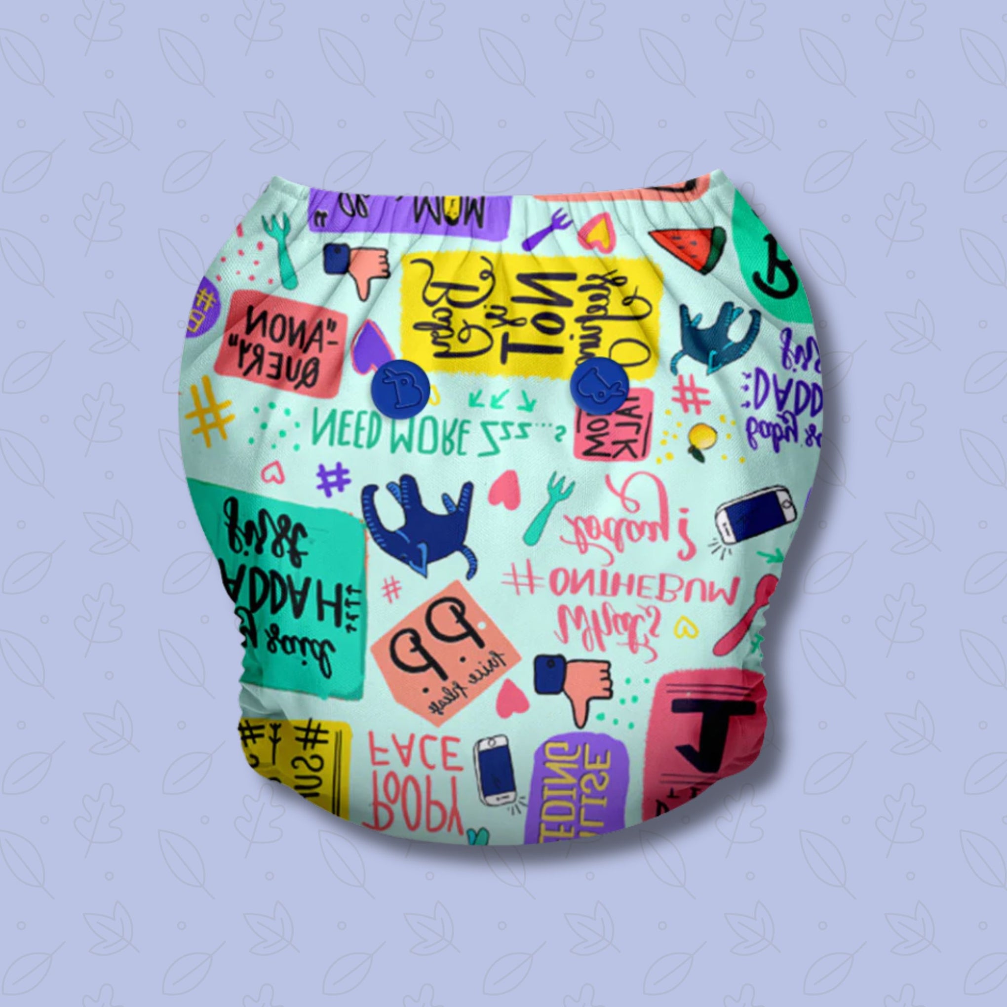 SUPER BOTTOMS Mommy Talk Free size UNO Cloth Diaper in white base  multicolor fully printed cloth diaper  | 1 skin-friendly UNO Cloth Diaper (1 Waterproof Outer) | 1 Dry Feel Magic Pad | 1 Booster Pad | 1 reusable easy clean top sheet