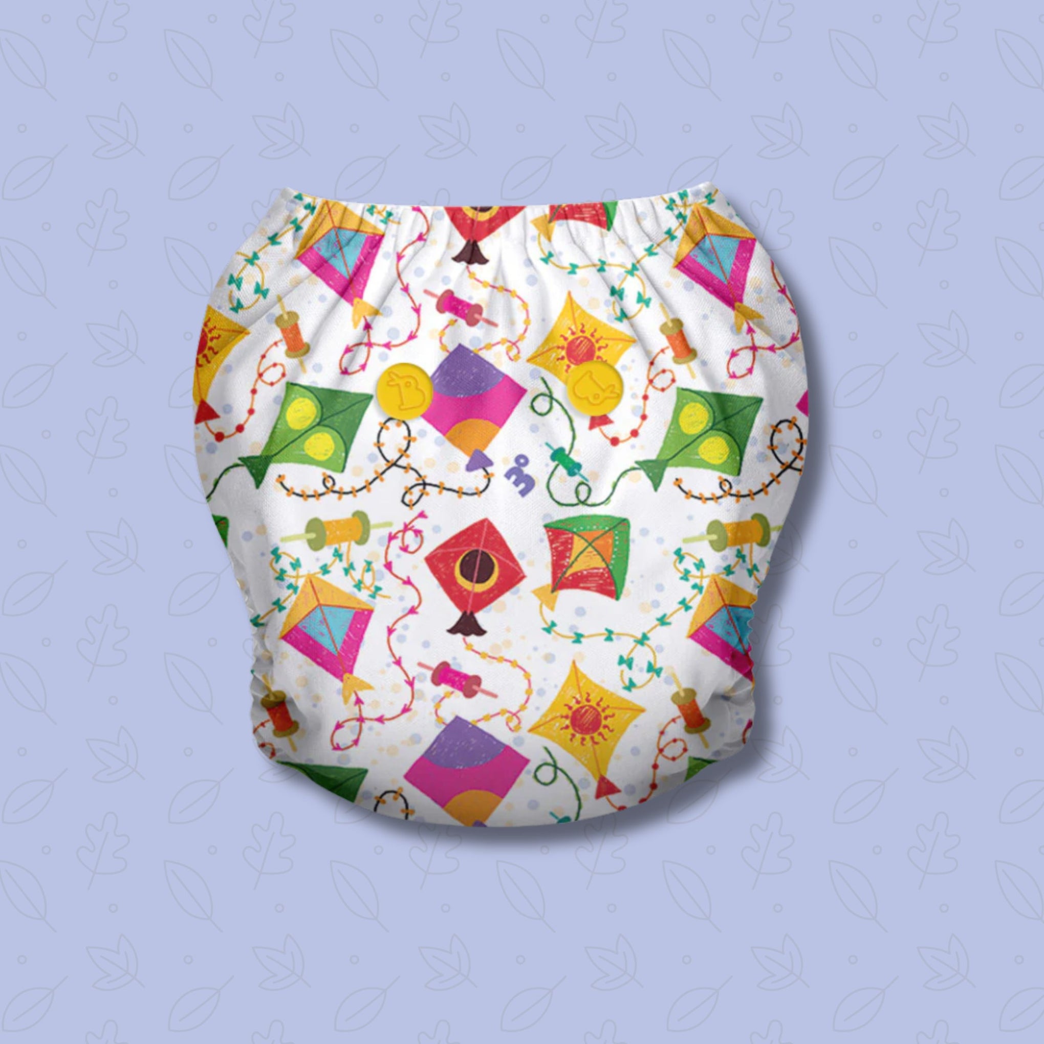 SUPER BOTTOMS Coloured Skies multicolor kites printed Free size UNO Cloth Diaper | 1 skin-friendly UNO Cloth Diaper (1 Waterproof Outer) | 1 Dry Feel Magic Pad | 1 Booster Pad | 1 reusable easy clean top sheet