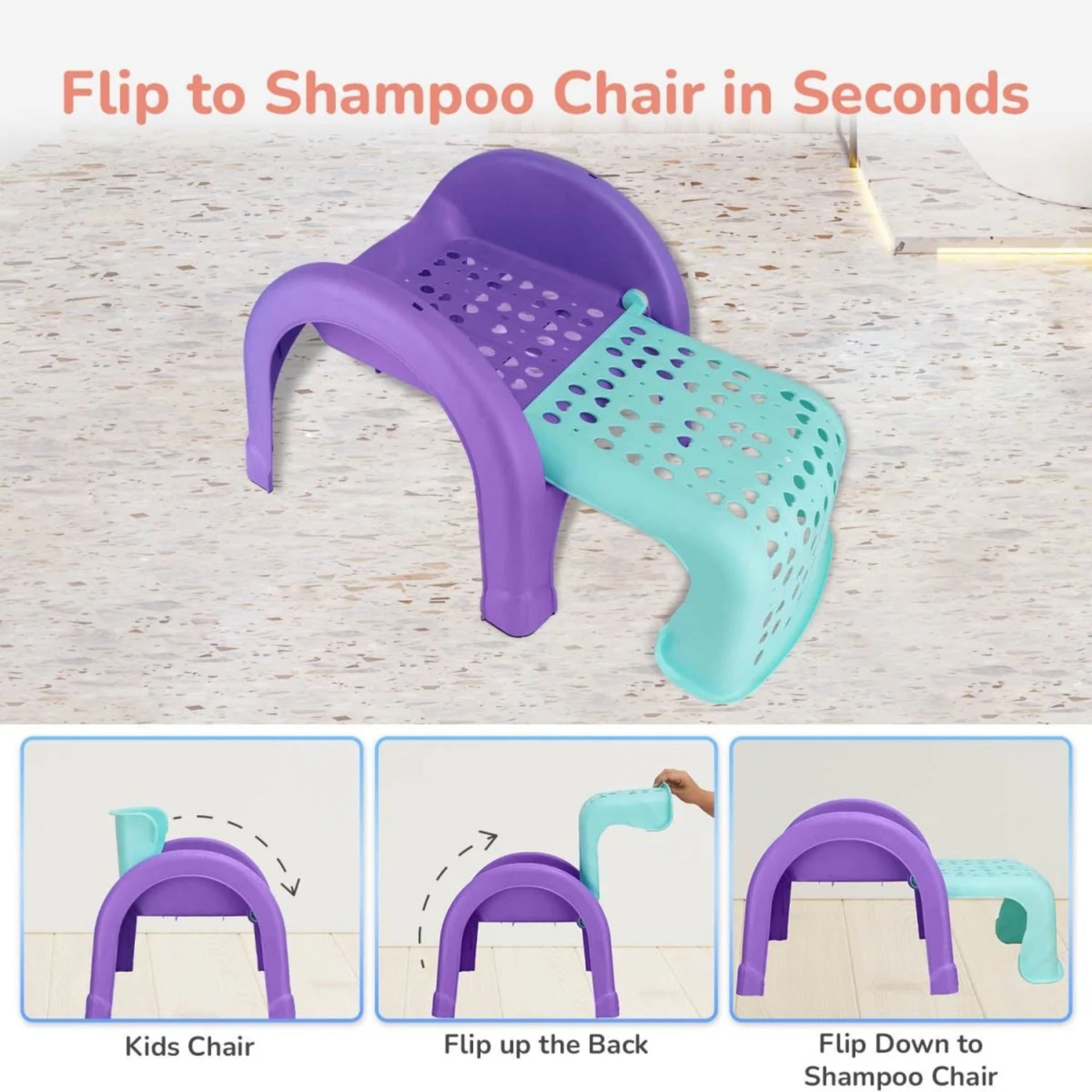 R for Rabbit Jelly Bean Chair 3 in 1 Mult i-Functional Baby Study | Shampoo | Meal | Regular Kids Seating Chair with High Backrest for 1-8 Years Kid, Weight Capacity Upto 40Kgs (GREEN/PURRPLE)