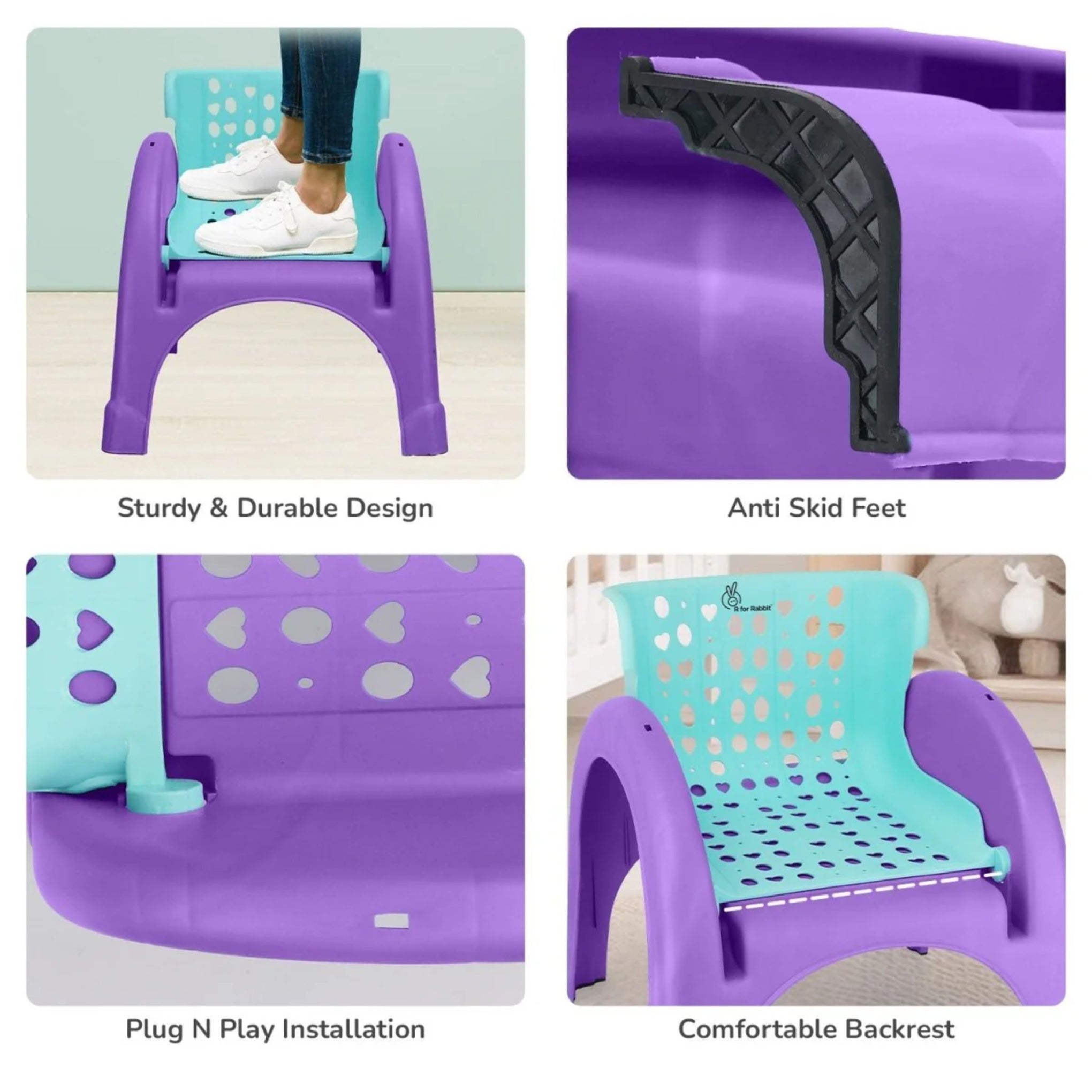 R for Rabbit Jelly Bean Chair 3 in 1 Mult i-Functional Baby Study | Shampoo | Meal | Regular Kids Seating Chair with High Backrest for 1-8 Years Kid, Weight Capacity Upto 40Kgs (GREEN/PURRPLE)
