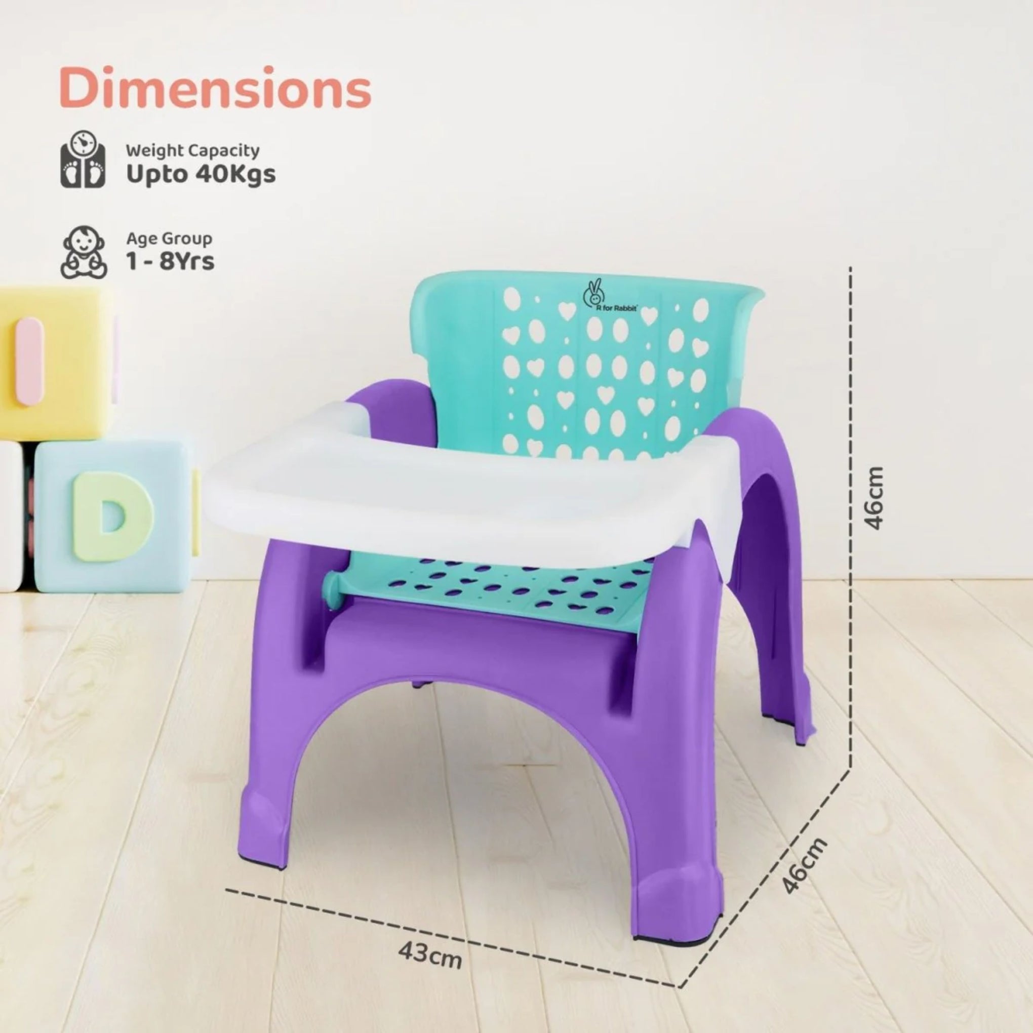 R for Rabbit Jelly Bean Chair 3 in 1 Mult i-Functional Baby Study | Shampoo | Meal | Regular Kids Seating Chair with High Backrest for 1-8 Years Kid, Weight Capacity Upto 40Kgs (GREEN/PURRPLE)