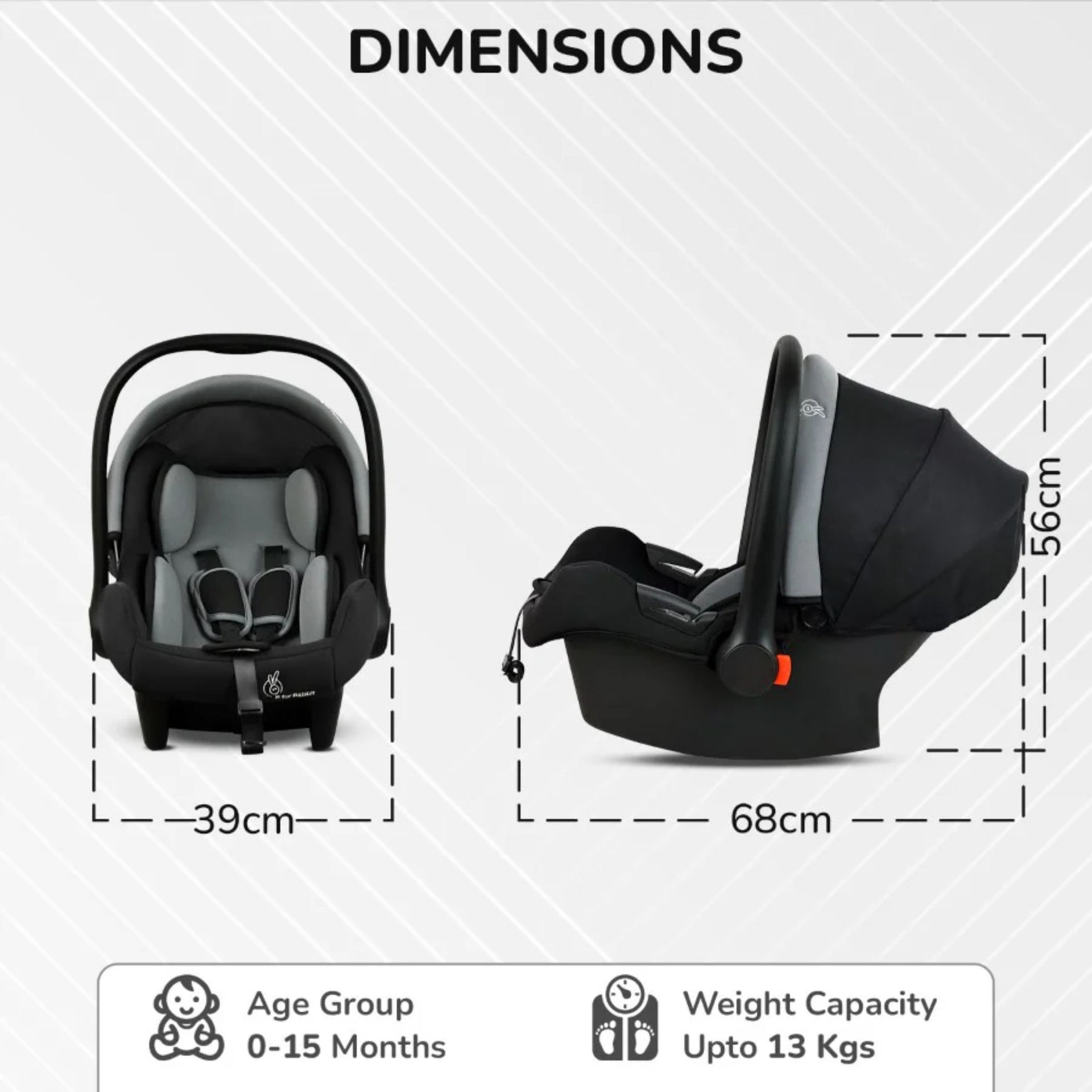 R for Rabbit Picaboo Sportz Baby Carry Cot, 3 in 1 Multi Purpose Kids Carry Cot, Feeding Chair, Rocker for Infant Babies of 0 to 15 Months & Weight Capacity Upto 13 Kgs (Grey Black)