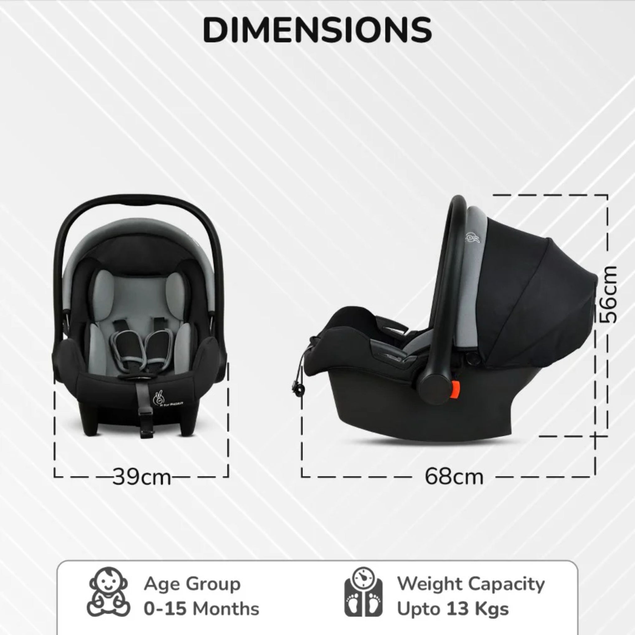 R for Rabbit Picaboo Sportz Baby Carry Cot, 3 in 1 Multi Purpose Kids Carry Cot, Feeding Chair, Rocker for Infant Babies of 0 to 15 Months & Weight Capacity Upto 13 Kgs (Grey Black)