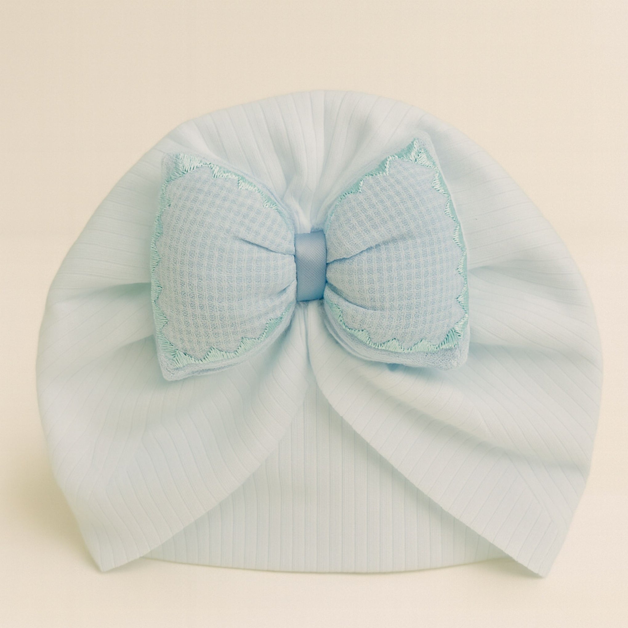 Baby Soft Bow Turban Cap for Girls – 0 to 24 Months | Ultra-Soft Cotton Rib Fabric | Newborn to Toddler Headwrap | Color Options: CREAM, Pink, Blue