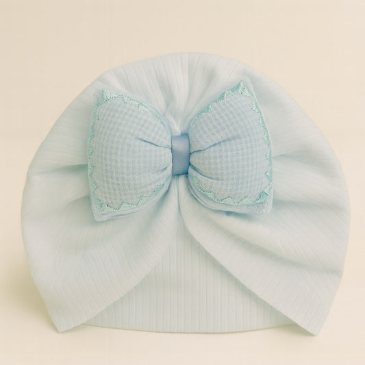 Baby Soft Bow Turban Cap for Girls – 0 to 24 Months | Ultra-Soft Cotton Rib Fabric | Newborn to Toddler Headwrap | Color Options: CREAM, Pink, Blue