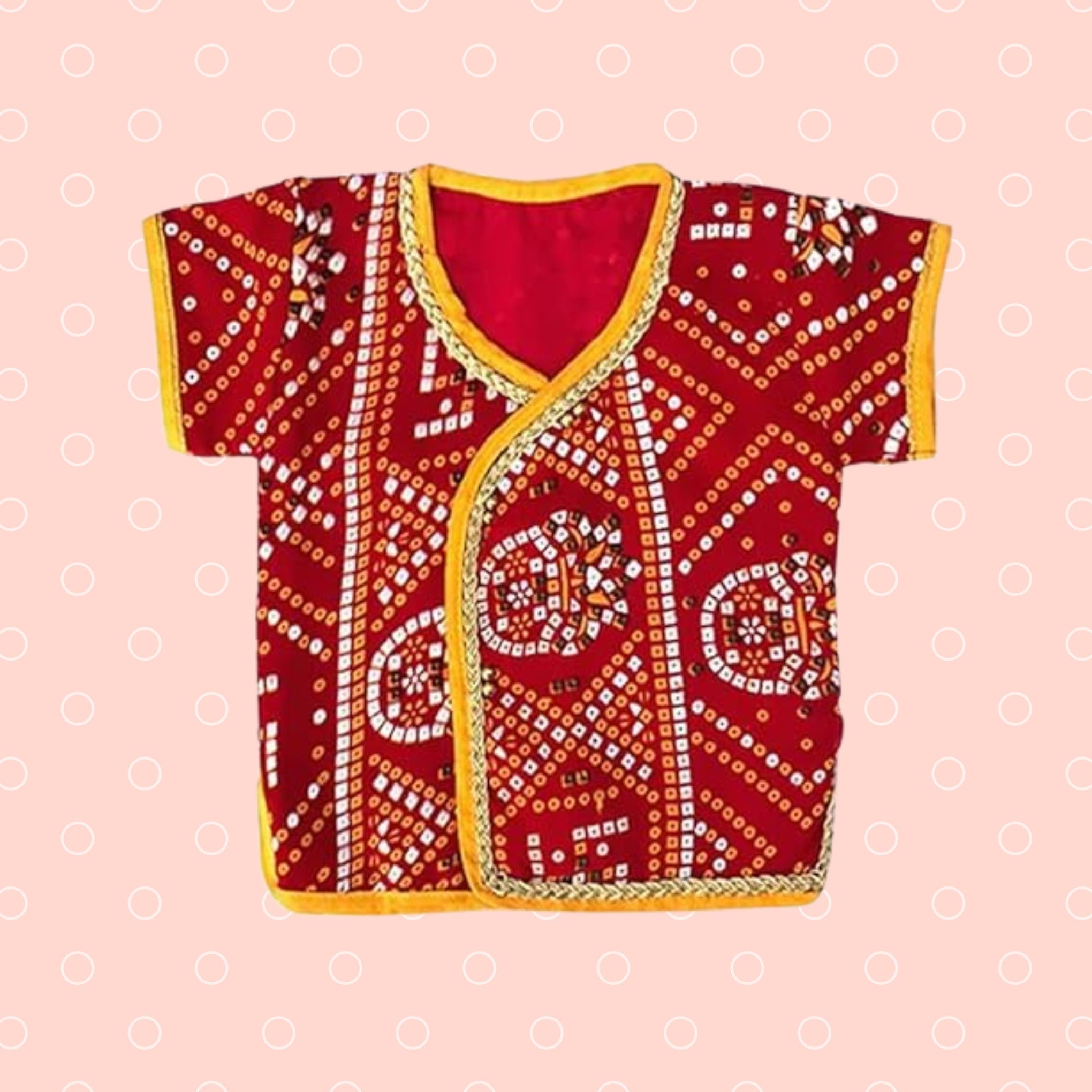 SMILE BABY JAMNA SET FOR BOYS BANDHNI STYLE PRINTED KURTA , TOPI, JUTI AND PRINTED BORDER DHOTI | 0 TO 3 MONTH BABYS SIZE IN RED COLOR | PACK OF ONE