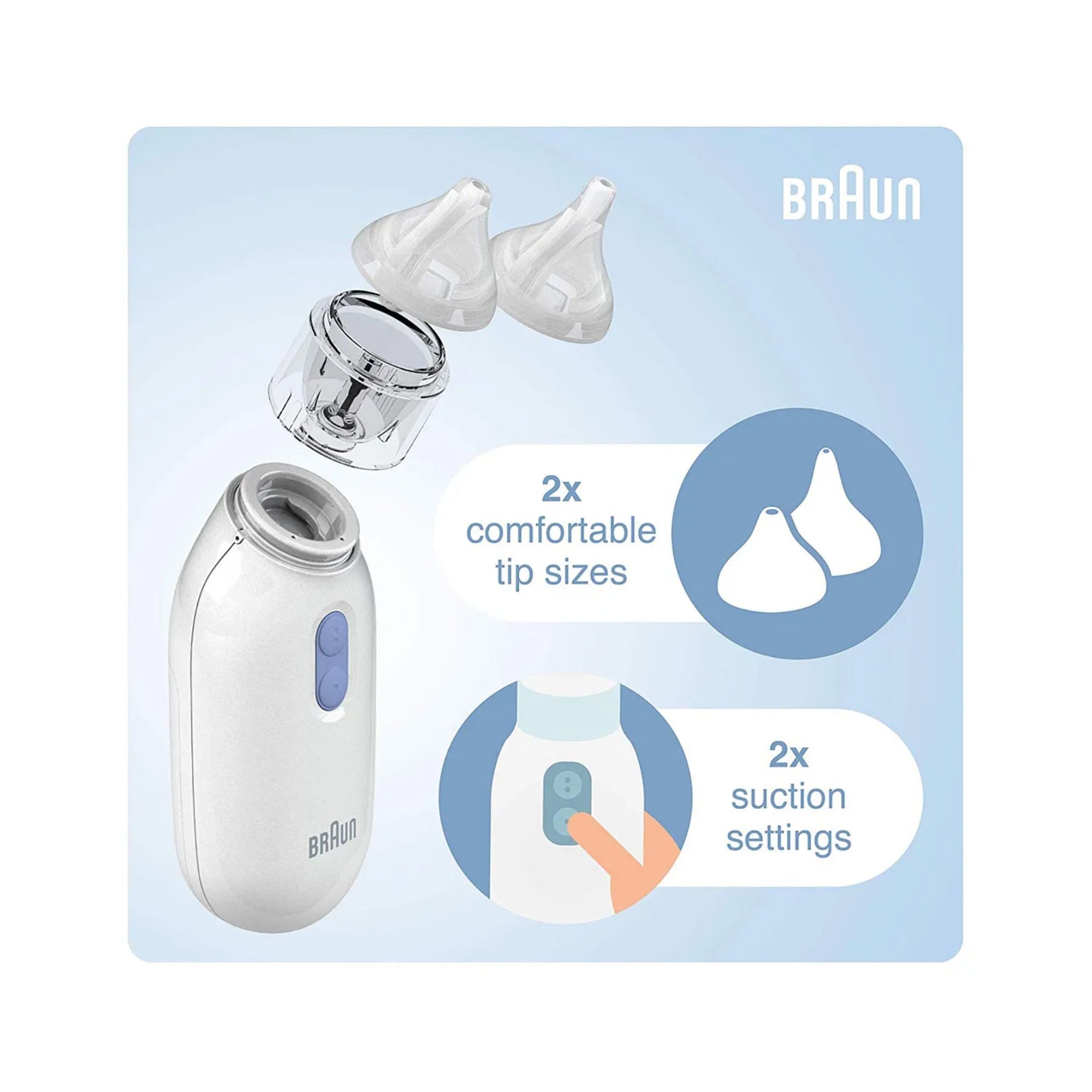 Braun Electric Nasal Aspirator BN100EU, Quiet & Gentle Relief from Congestion for Babies 0M+, Dishwasher-Safe Parts - Blue