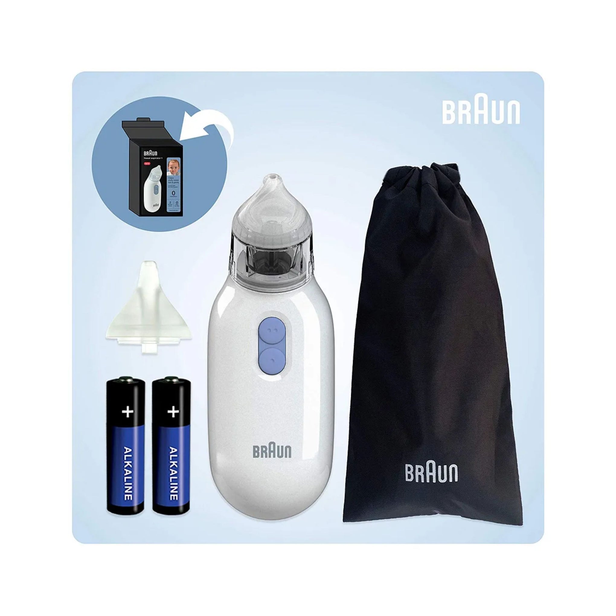Braun Electric Nasal Aspirator BN100EU, Quiet & Gentle Relief from Congestion for Babies 0M+, Dishwasher-Safe Parts - Blue