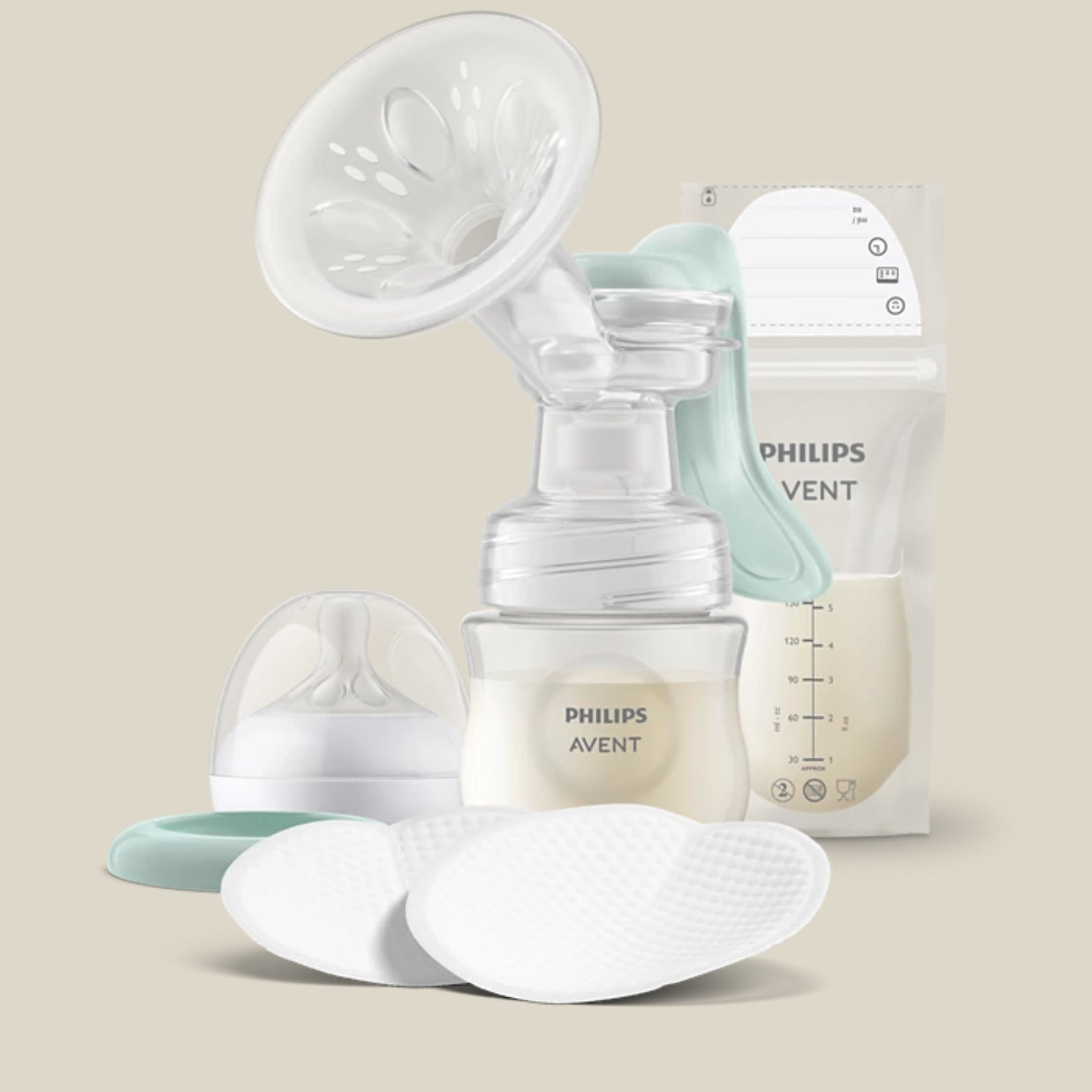 Philips Avent Manual Breast Pump SCD417/20 | Comfort Breast Pump with Bottle, Nipple, Milk Storage Bags & Disposable Breast Pads | Gentle & BPA-Free