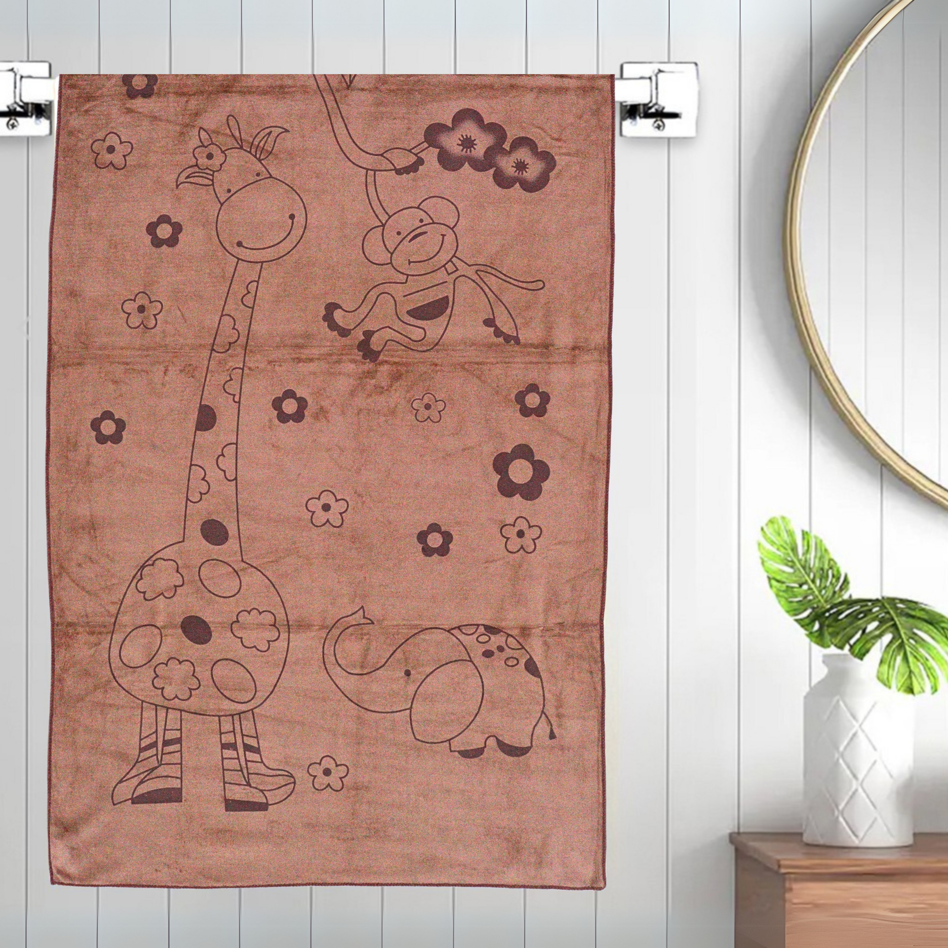 Smile Baby Kids Bath Towel For Girls Boys | Soft Premium Microfiber Quick Drying Towels for Unisex Kids | Cartoon Print Wash Dry Cloth Towel For Babies Toddlers, Pack Of 1, 70 x 140 CM, Animal Prints