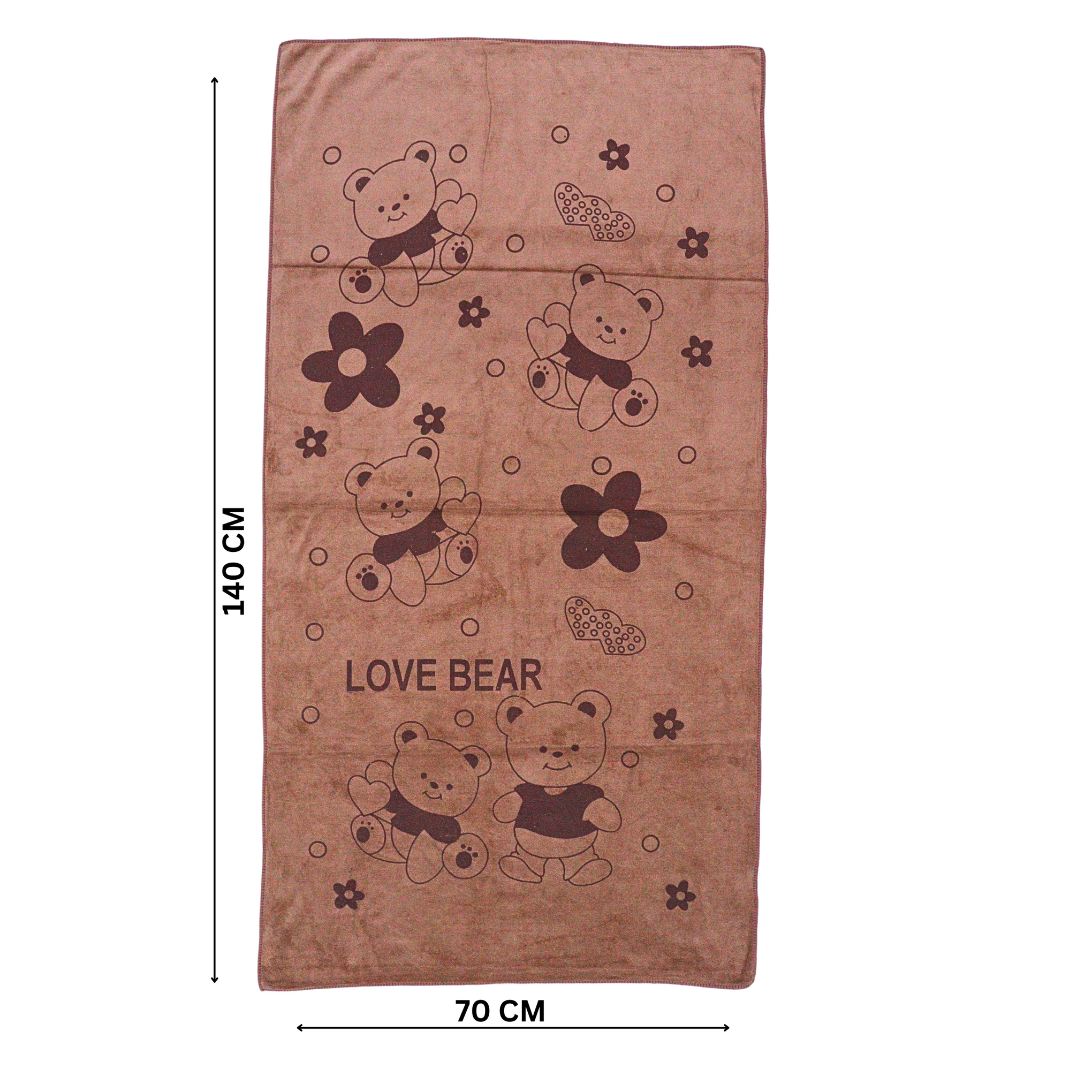 Smile Baby Kids Bath Towel For Girls Boys | Soft Premium Microfiber Quick Drying Towels for Unisex Kids | Cartoon Print Wash Dry Cloth Towel For Babies Toddlers, Pack Of 1, 70 x 140 CM, Love Bear Prints
