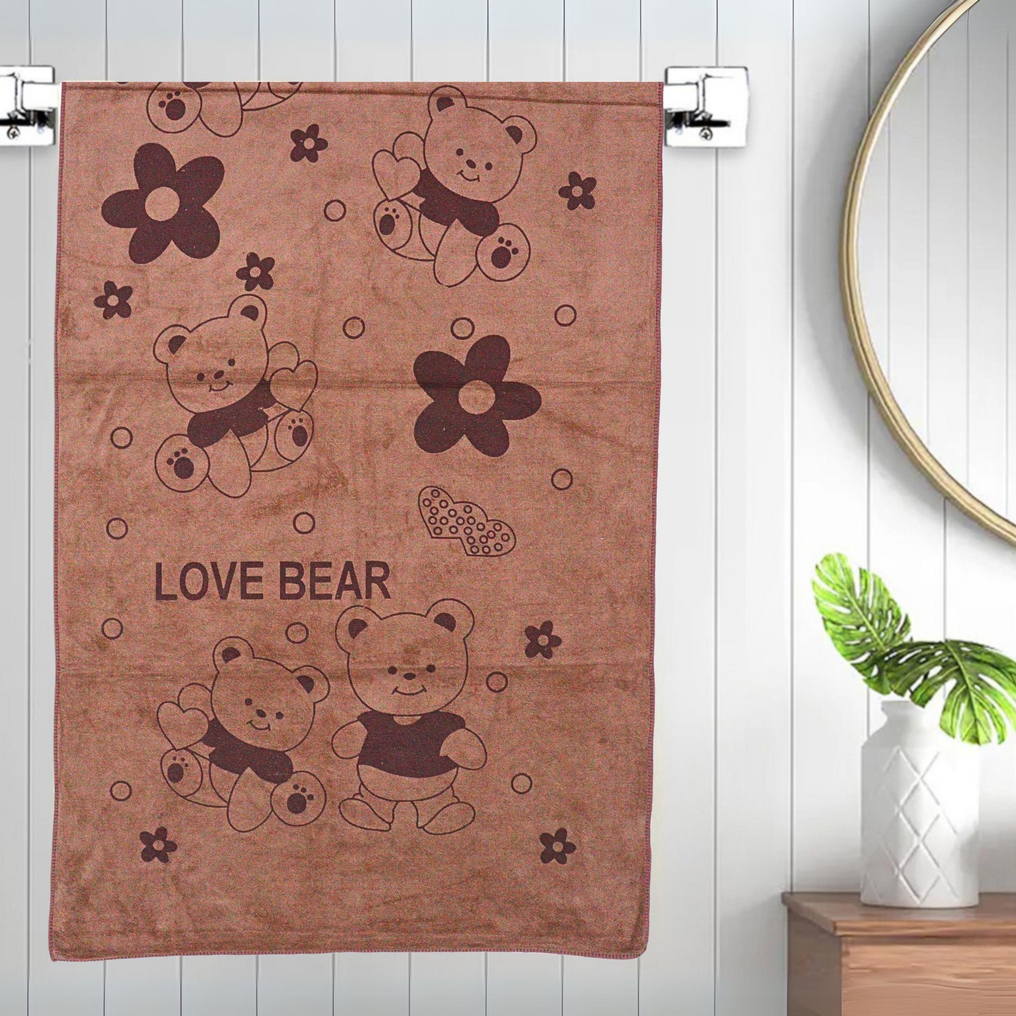 Smile Baby Kids Bath Towel For Girls Boys | Soft Premium Microfiber Quick Drying Towels for Unisex Kids | Cartoon Print Wash Dry Cloth Towel For Babies Toddlers, Pack Of 1, 70 x 140 CM, Love Bear Prints