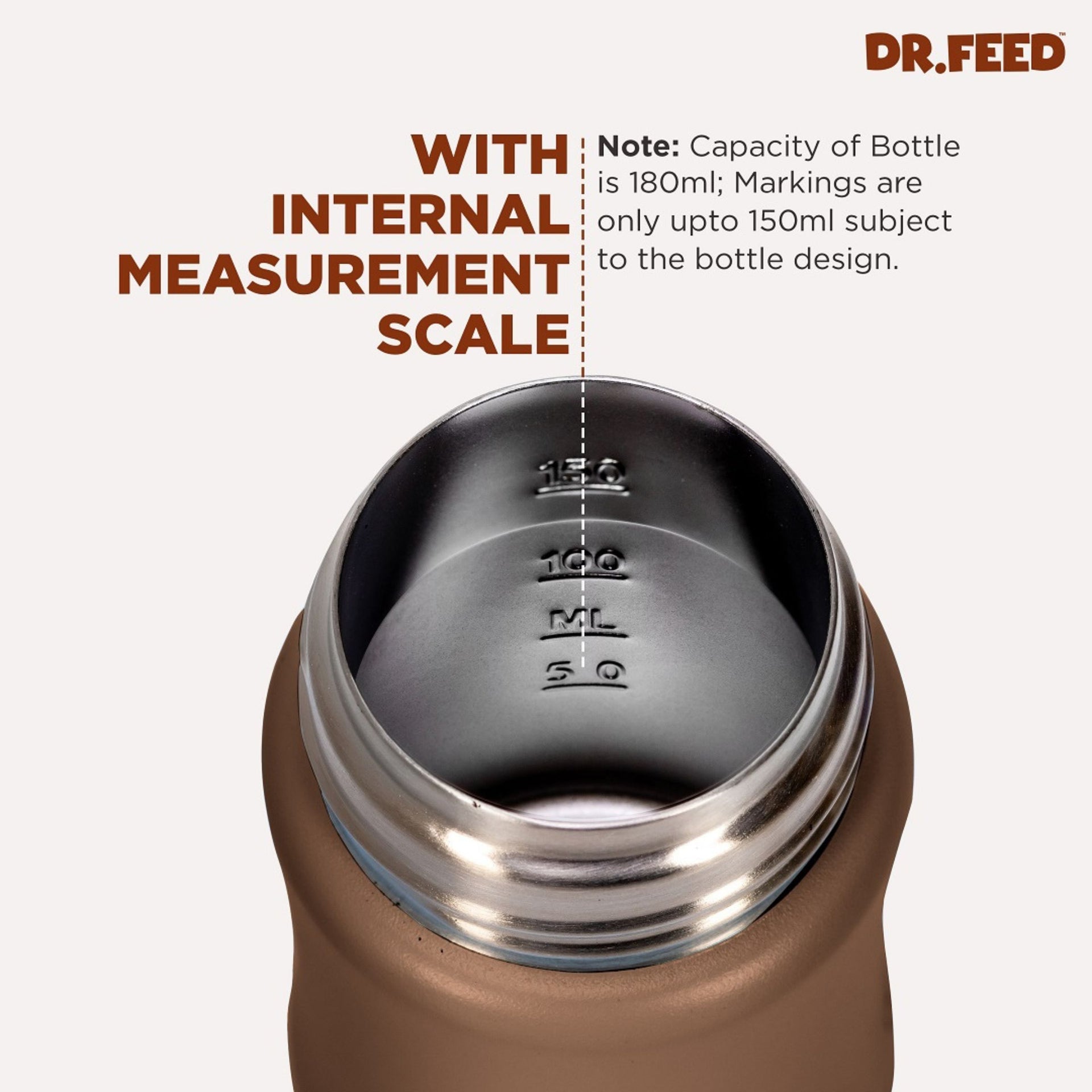 ADORE Dr. Feed Majestique Insulated Stainless Steel Feeding Bottle (180 ml) | Double Wall 304 SS | Anti-Colic Silicone Teat | Keeps Milk Hot & Cold Longer | 0+ Months | BROWN