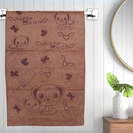 Smile Baby Kids Bath Towel For Girls Boys | Soft Premium Microfiber Quick Drying Towels for Unisex Kids | Cartoon Print Wash Dry Cloth Towel For Babies Toddlers, Pack Of 1, 70 x 140 CM, Happy Bear