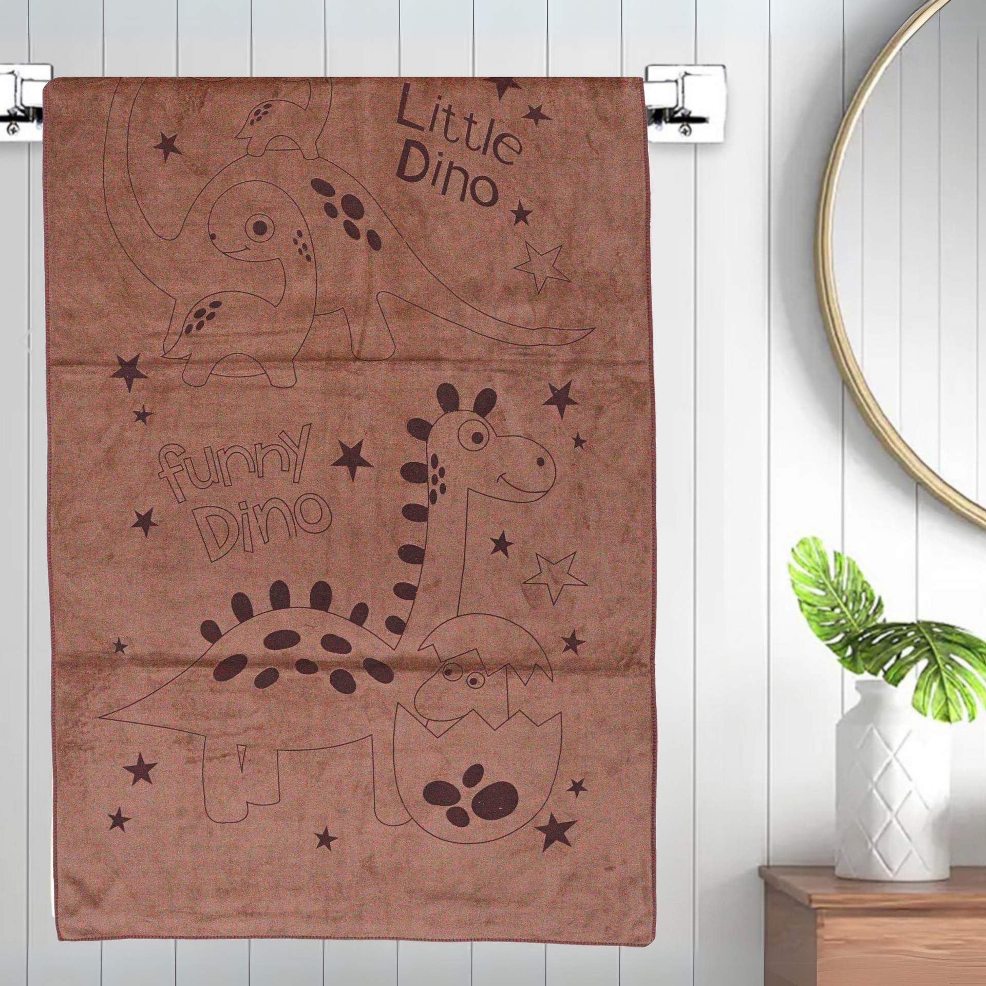 Smile Baby Kids Bath Towel For Girls Boys | Soft Premium Microfiber Quick Drying Towels for Unisex Kids | Cartoon Print Wash Dry Cloth Towel For Babies Toddlers, Pack Of 1, 70 x 140 CM, Little Dino Prints