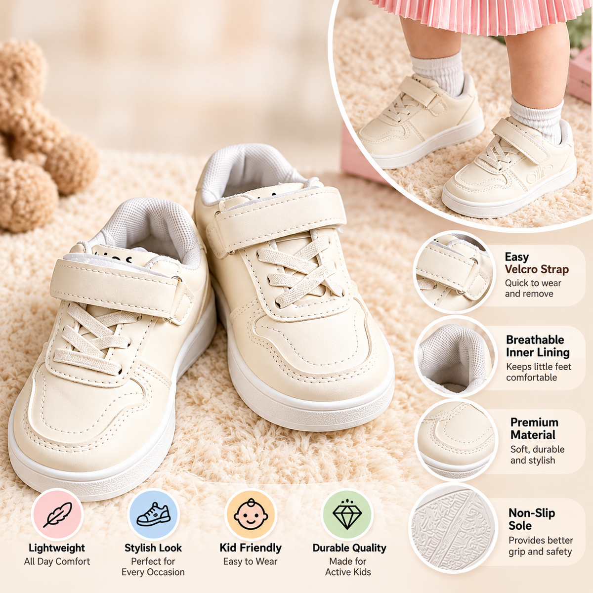 SMILE BABY girls beige sneakers feature guide