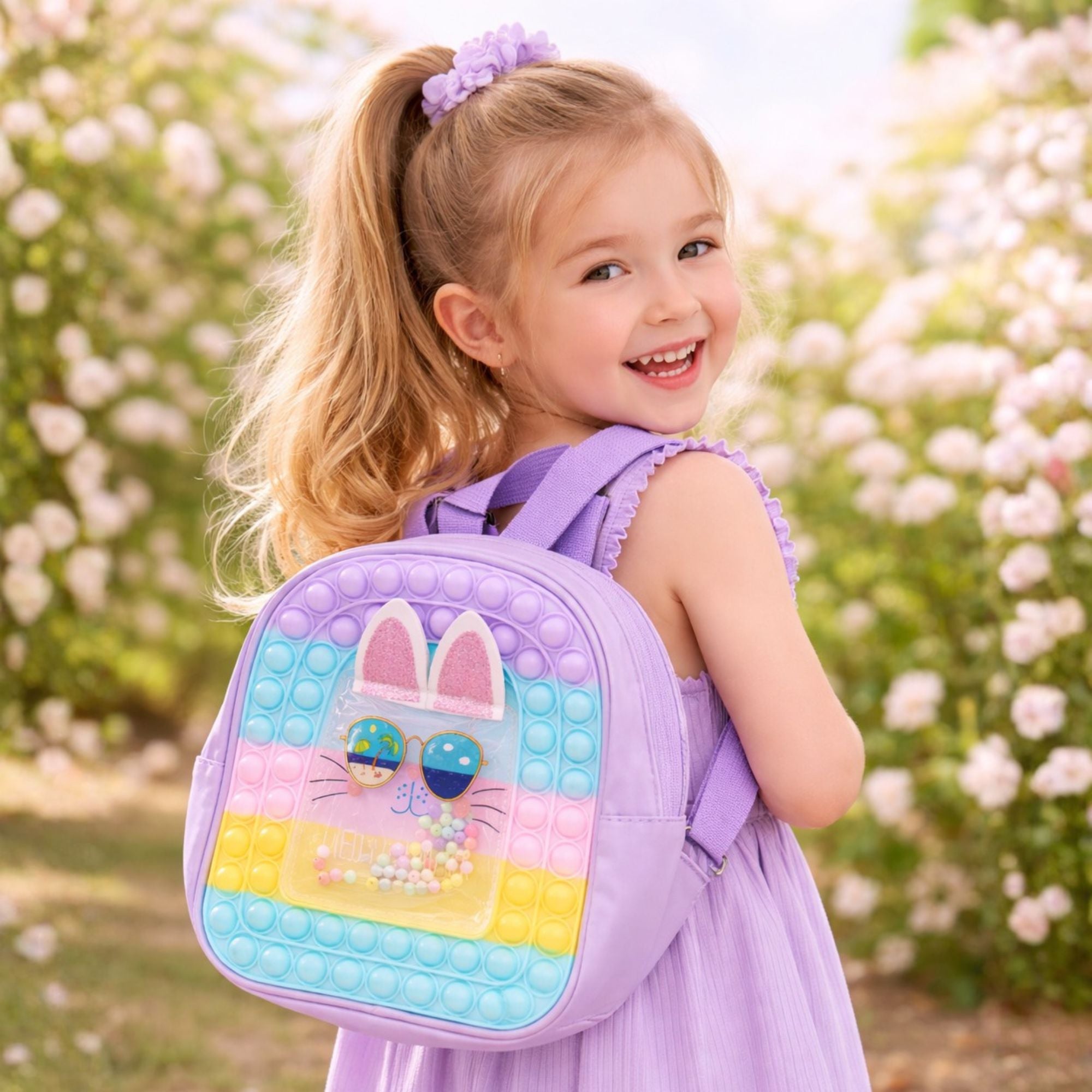 SMILE BABY Pop-It Bunny Backpack for Kids | Cute Pastel School Bag