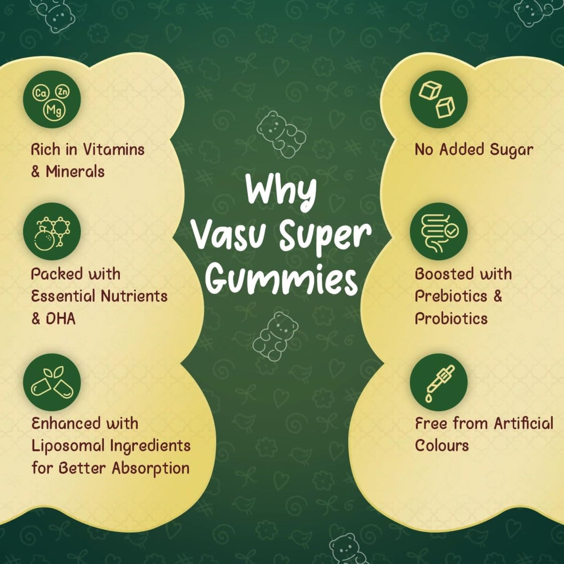 Vasu Super Gummies for Kids | Immunity, Brain Development & Growth Support | With Kesar, Brahmi, Shankhpushpi & Moringa | DHA, Prebiotics & Probiotics | No Added Sugar | 30 Gummies / 60 Gummies
