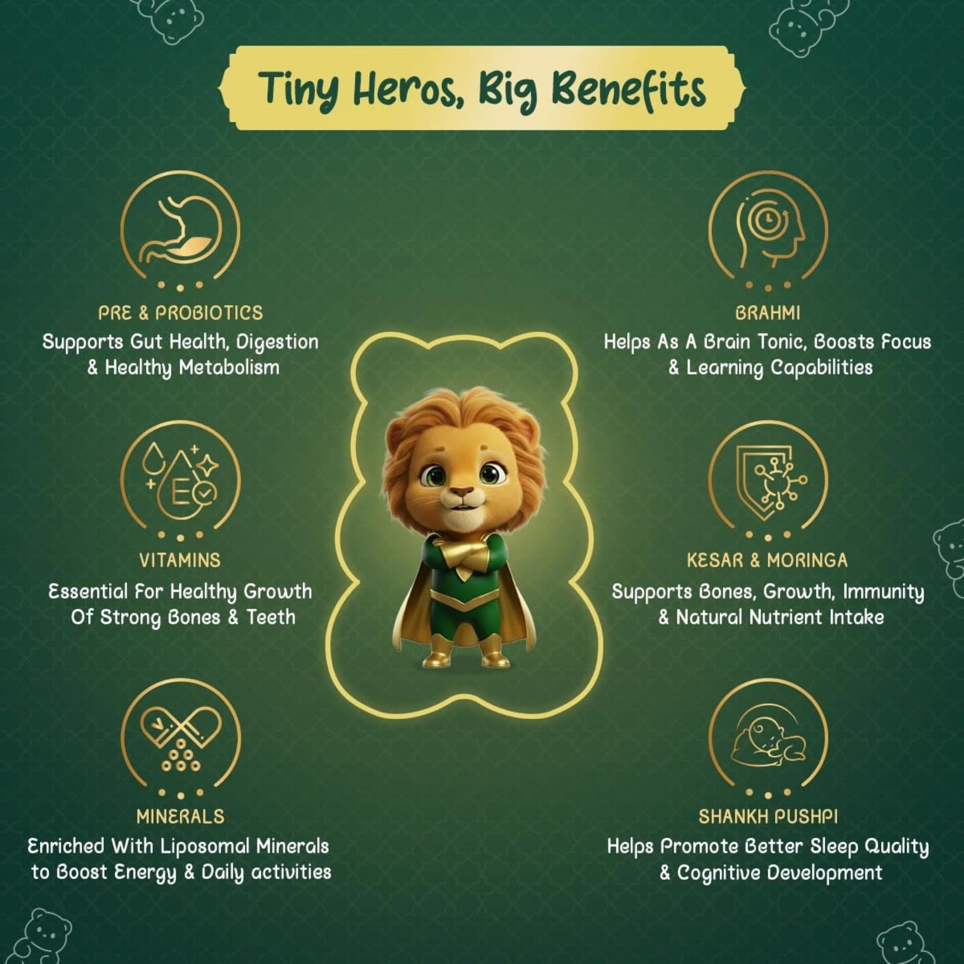 Vasu Super Gummies for Kids | Immunity, Brain Development & Growth Support | With Kesar, Brahmi, Shankhpushpi & Moringa | DHA, Prebiotics & Probiotics | No Added Sugar | 30 Gummies / 60 Gummies