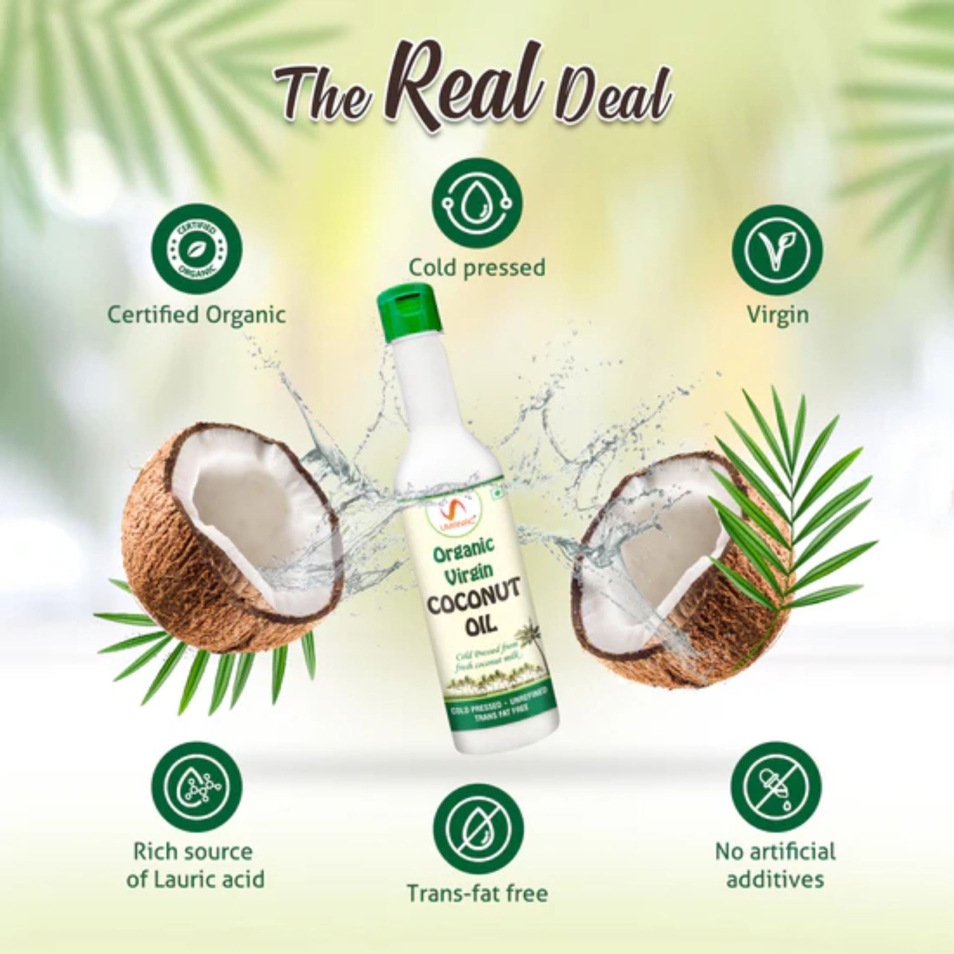 UMANAC Organic Virgin Coconut Oil | Cold Pressed, Unrefined & Certified Organic | Rich in Lauric Acid | Multipurpose for Cooking, Baby Care, Hair & Skin Care | 250ml / 500ml