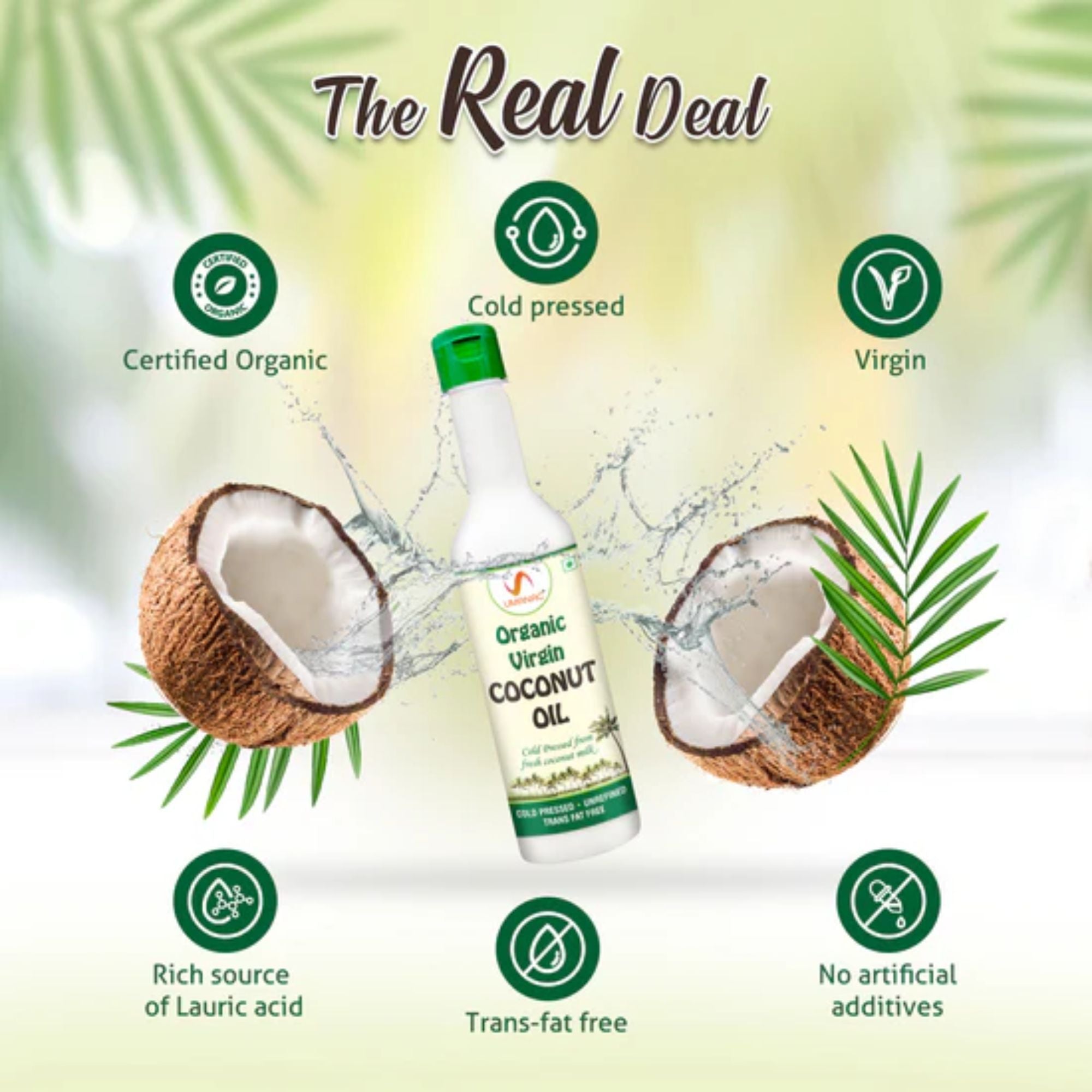 UMANAC Organic Virgin Coconut Oil | Cold Pressed, Unrefined & Certified Organic | Rich in Lauric Acid | Multipurpose for Cooking, Baby Care, Hair & Skin Care | 250ml / 500ml