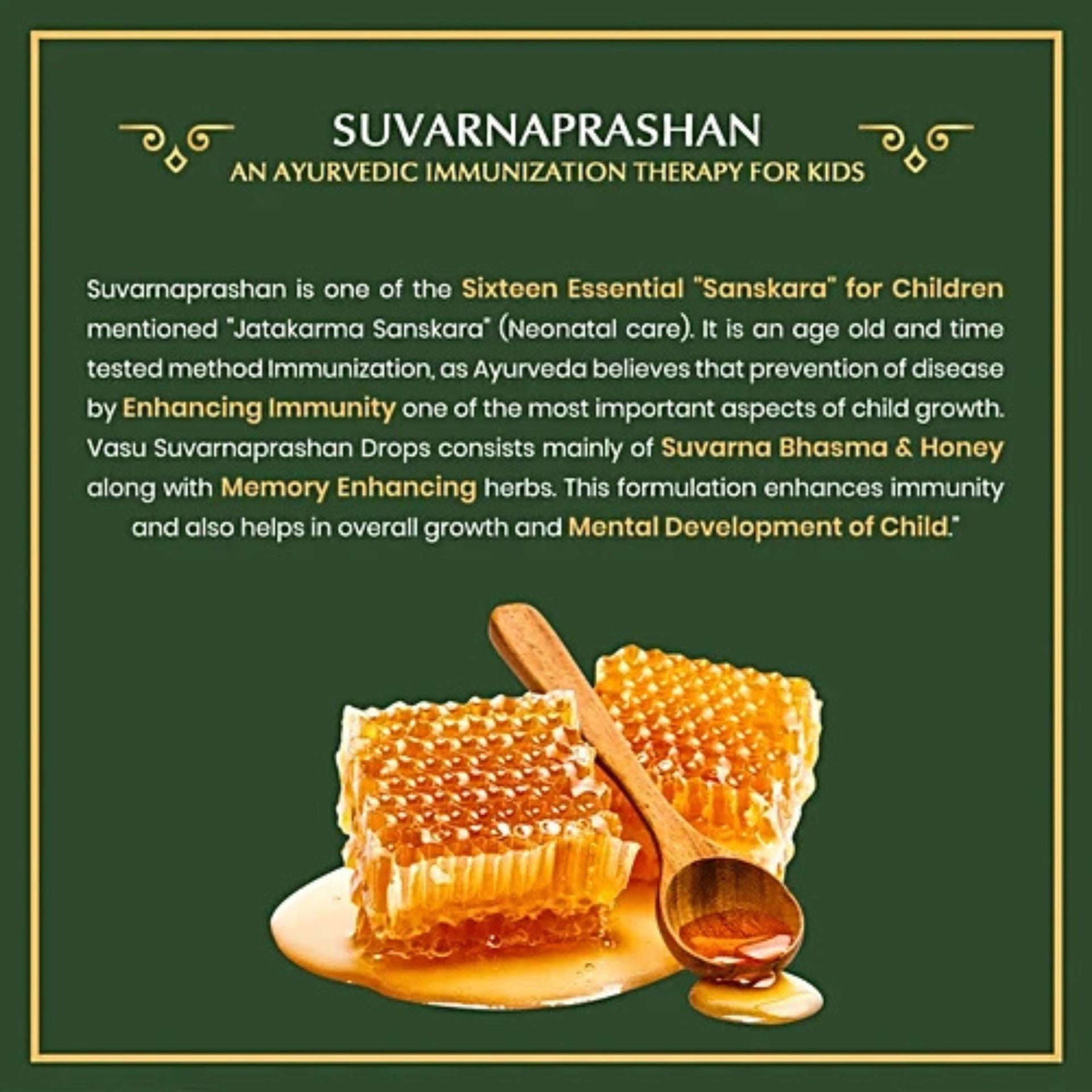 Vasu Suvarnaprashan Drops for Kids | Ayurvedic Immunity & Memory Support with Suvarna Bhasma, Honey, Brahmi & Shankhpushpi | 24CT Gold Formula | 30ml