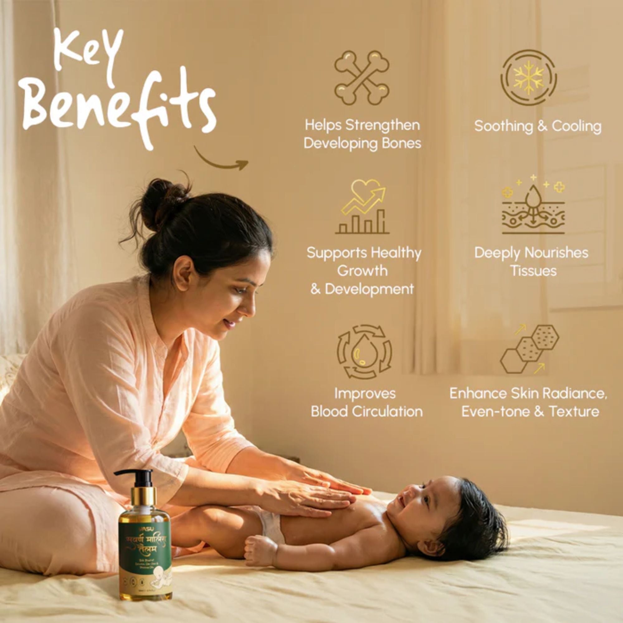 VASU Suvarna Malish Tailam Ayurvedic Baby Massage Oil | Enriched with Pure Gold, Cow Ghee & Precious Oils | Gentle Daily Baby Care | Dermatologically Tested | 200ml