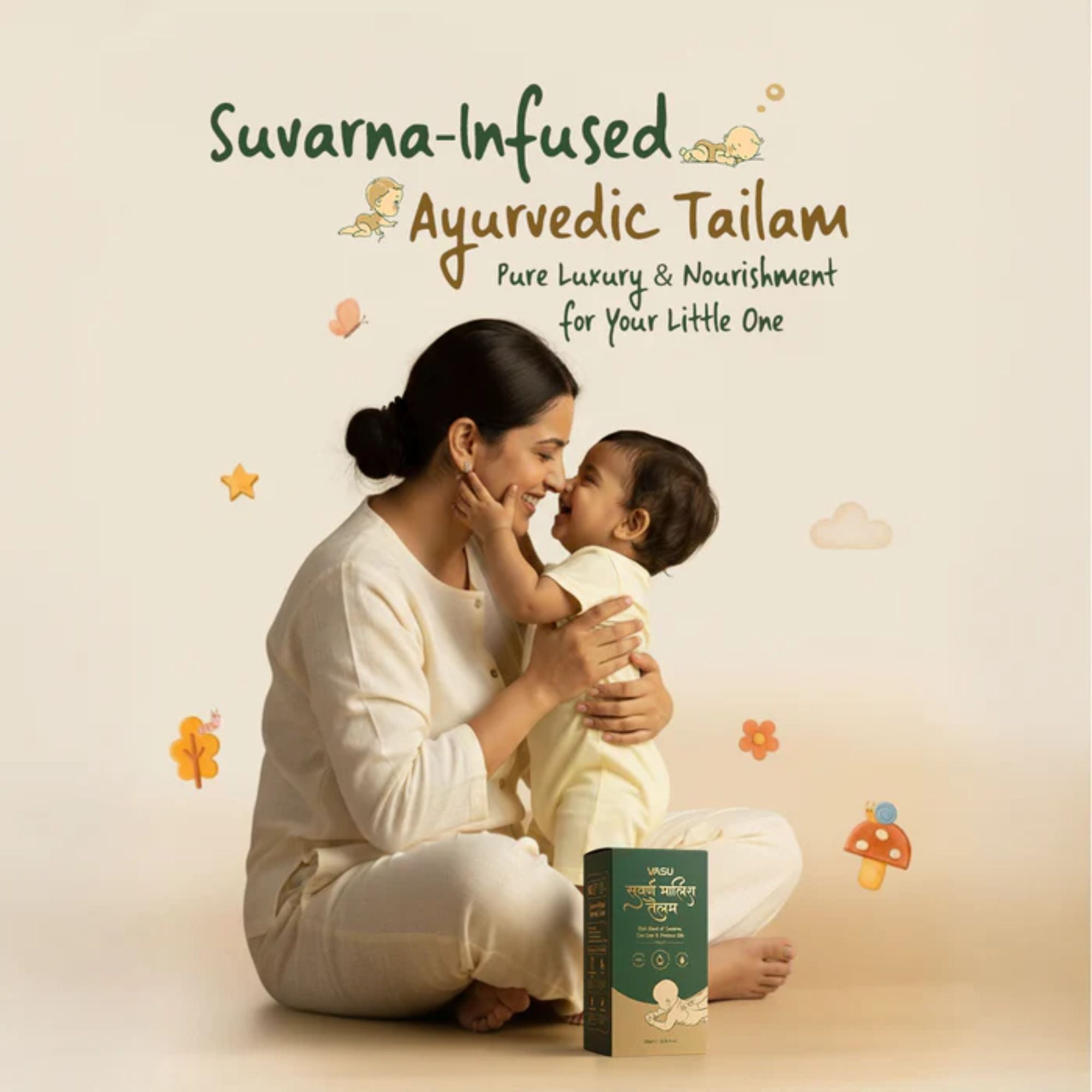 VASU Suvarna Malish Tailam Ayurvedic Baby Massage Oil | Enriched with Pure Gold, Cow Ghee & Precious Oils | Gentle Daily Baby Care | Dermatologically Tested | 200ml