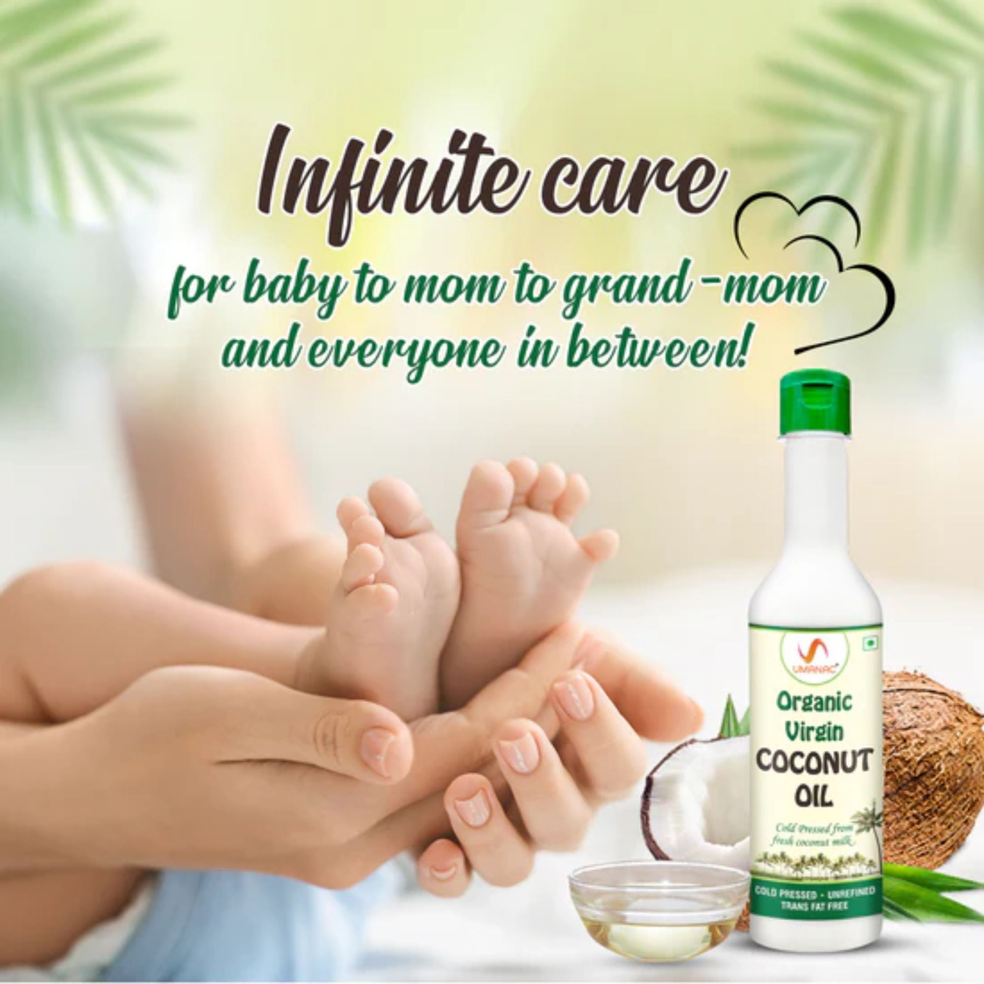 UMANAC Organic Virgin Coconut Oil | Cold Pressed, Unrefined & Certified Organic | Rich in Lauric Acid | Multipurpose for Cooking, Baby Care, Hair & Skin Care | 250ml / 500ml