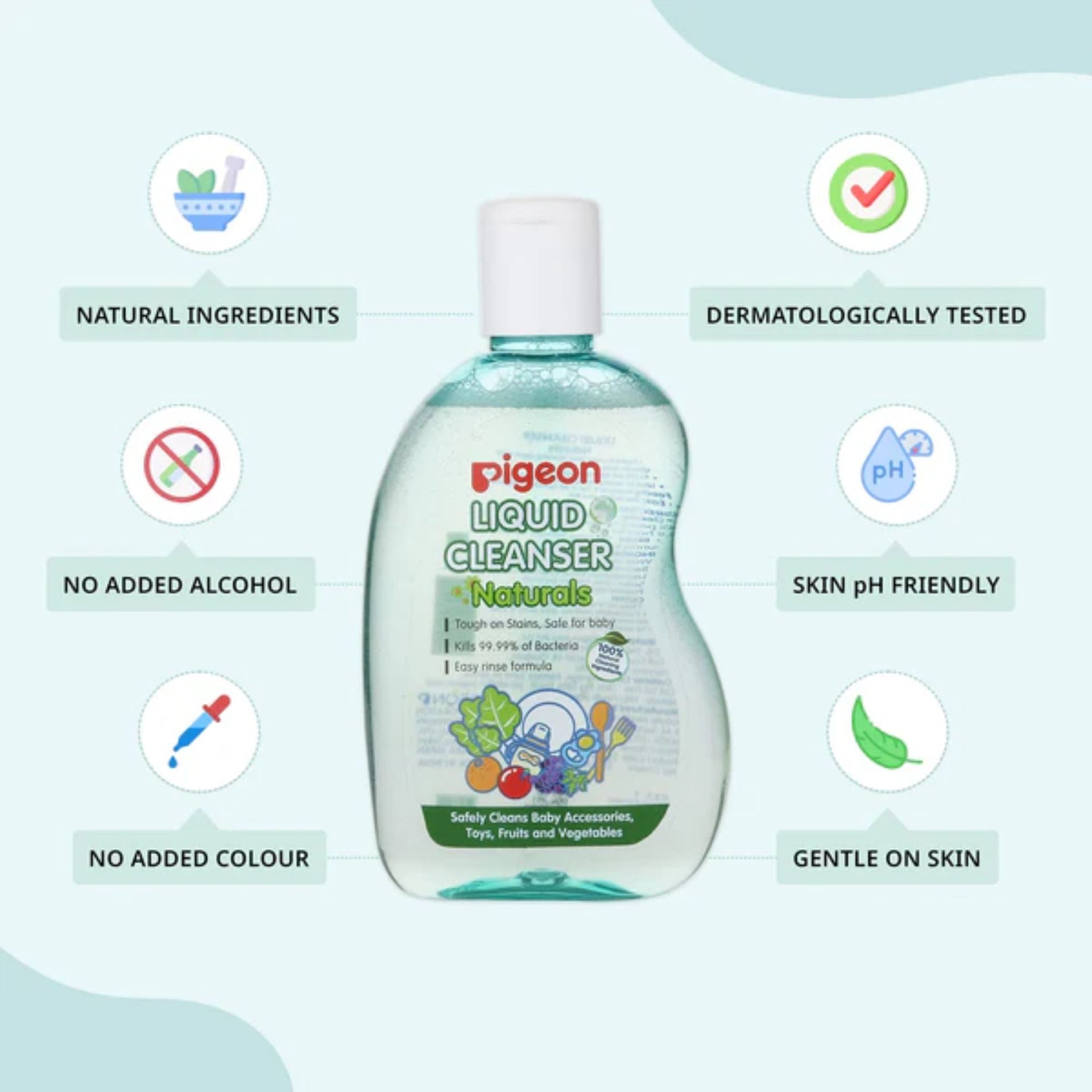 Pigeon Liquid Cleanser Naturals for Baby Bottles, Accessories, Toys, Fruits & Vegetables | Kills 99.99% Bacteria | Natural Coconut-Based Formula