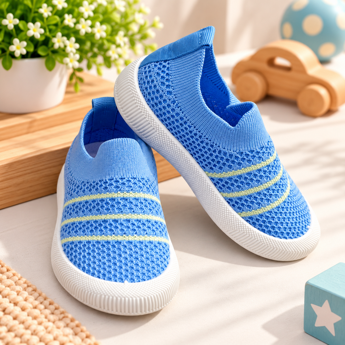 SMILE BABY blue knit slip-on sneakers product view