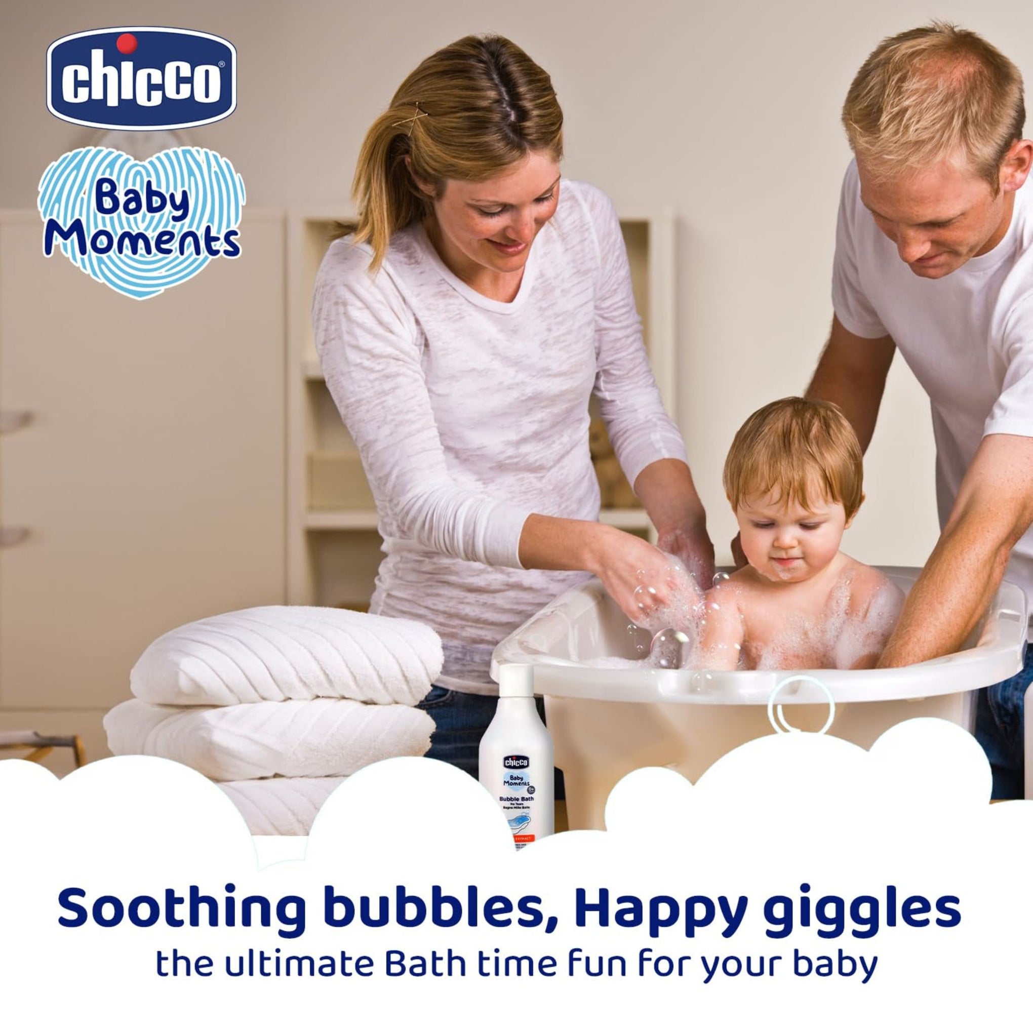 Chicco Baby Moments Bubble Bath, 300ml with Peach extracts | No Tears Formula | Hydrated Skin | Dermatologically Tested | Parabens & Phenoxyethanol Free
