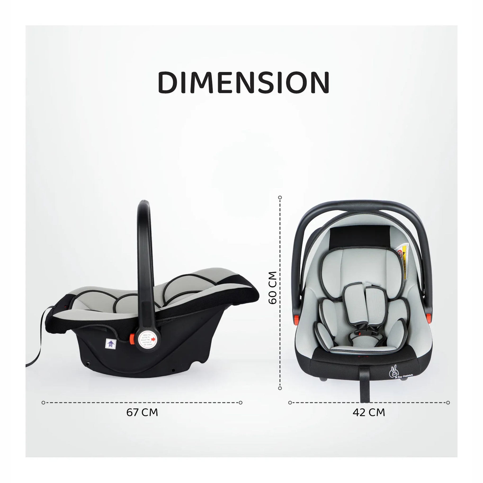 R for Rabbit Picaboo Baby Carry Cot, 4 in 1 Multi Purpose Kids Carry Cot, Infant Car Seat, Rocker for Infant Babies of 0 to 15 Months & Weight Capacity Upto 13 Kgs (Grey Black)