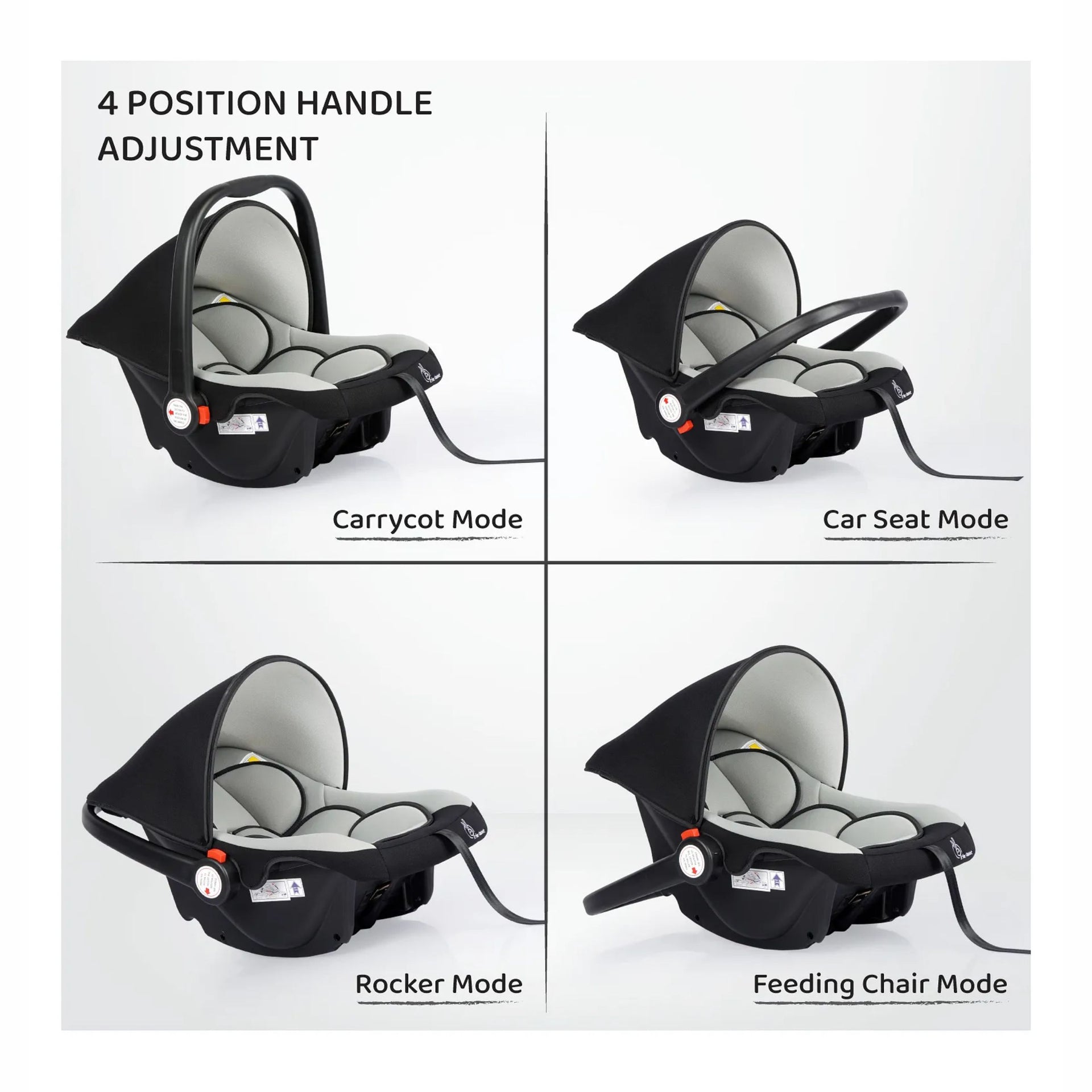 R for Rabbit Picaboo Baby Carry Cot, 4 in 1 Multi Purpose Kids Carry Cot, Infant Car Seat, Rocker for Infant Babies of 0 to 15 Months & Weight Capacity Upto 13 Kgs (Grey Black)