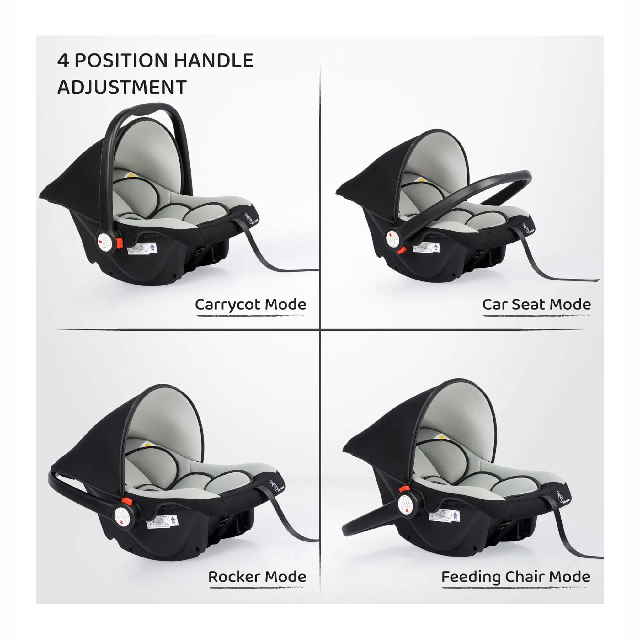 R for Rabbit Picaboo Baby Carry Cot, 4 in 1 Multi Purpose Kids Carry Cot, Infant Car Seat, Rocker for Infant Babies of 0 to 15 Months & Weight Capacity Upto 13 Kgs (Grey Black)