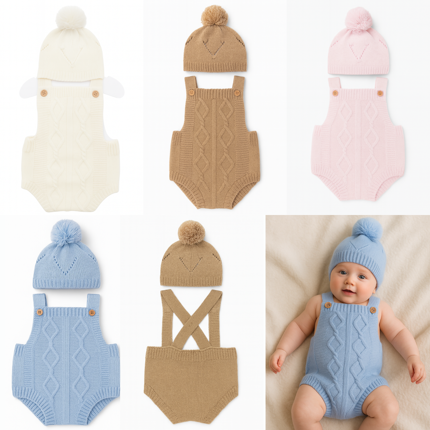 Smile Baby Soft Woollen Romper with Cap – Hand-Knitted Winterwear | 0–6 Months | 4 Colors