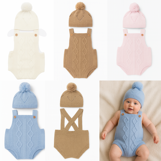 Smile Baby Soft Woollen Romper with Cap – Hand-Knitted Winterwear | 0–6 Months | 4 Colors