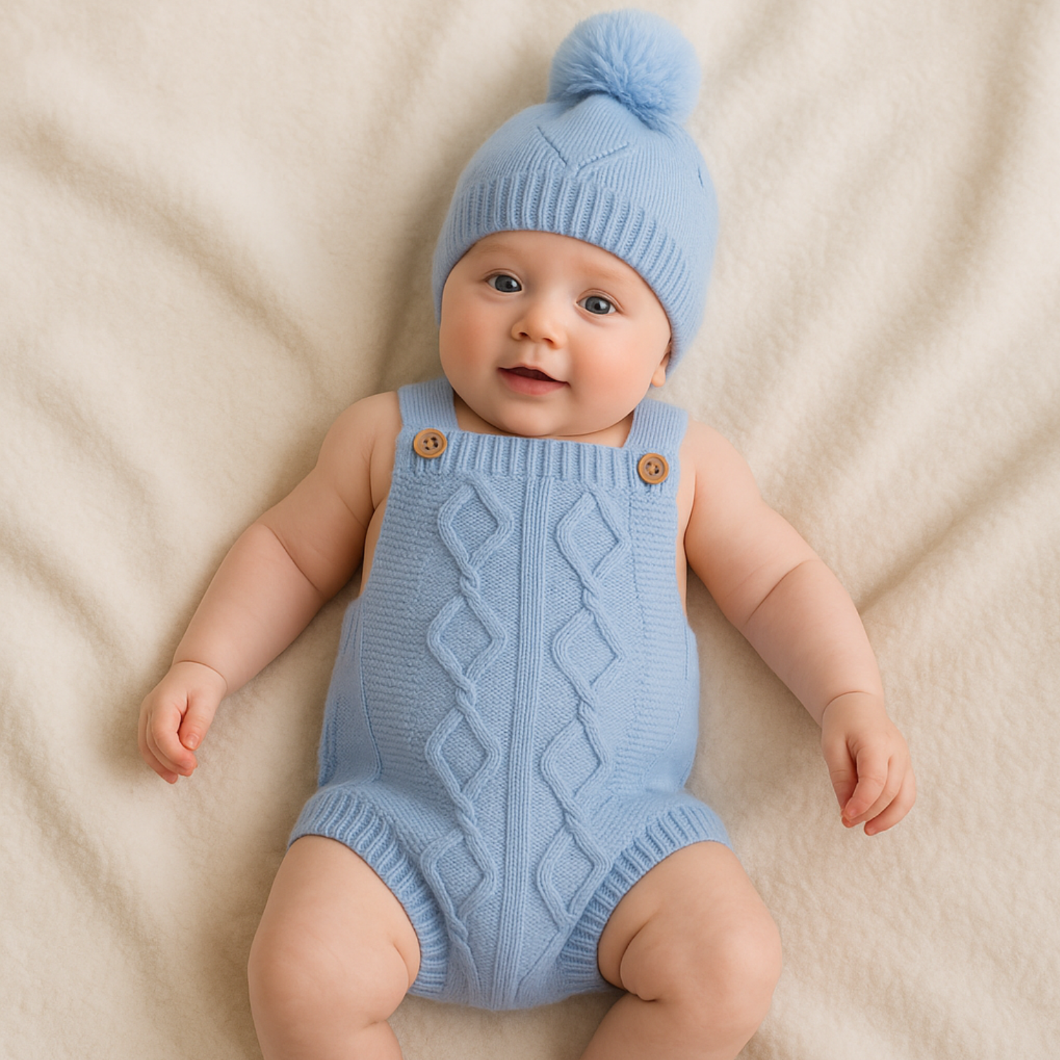 Smile Baby Soft Woollen Romper with Cap – Hand-Knitted Winterwear | 0–6 Months | 4 Colors