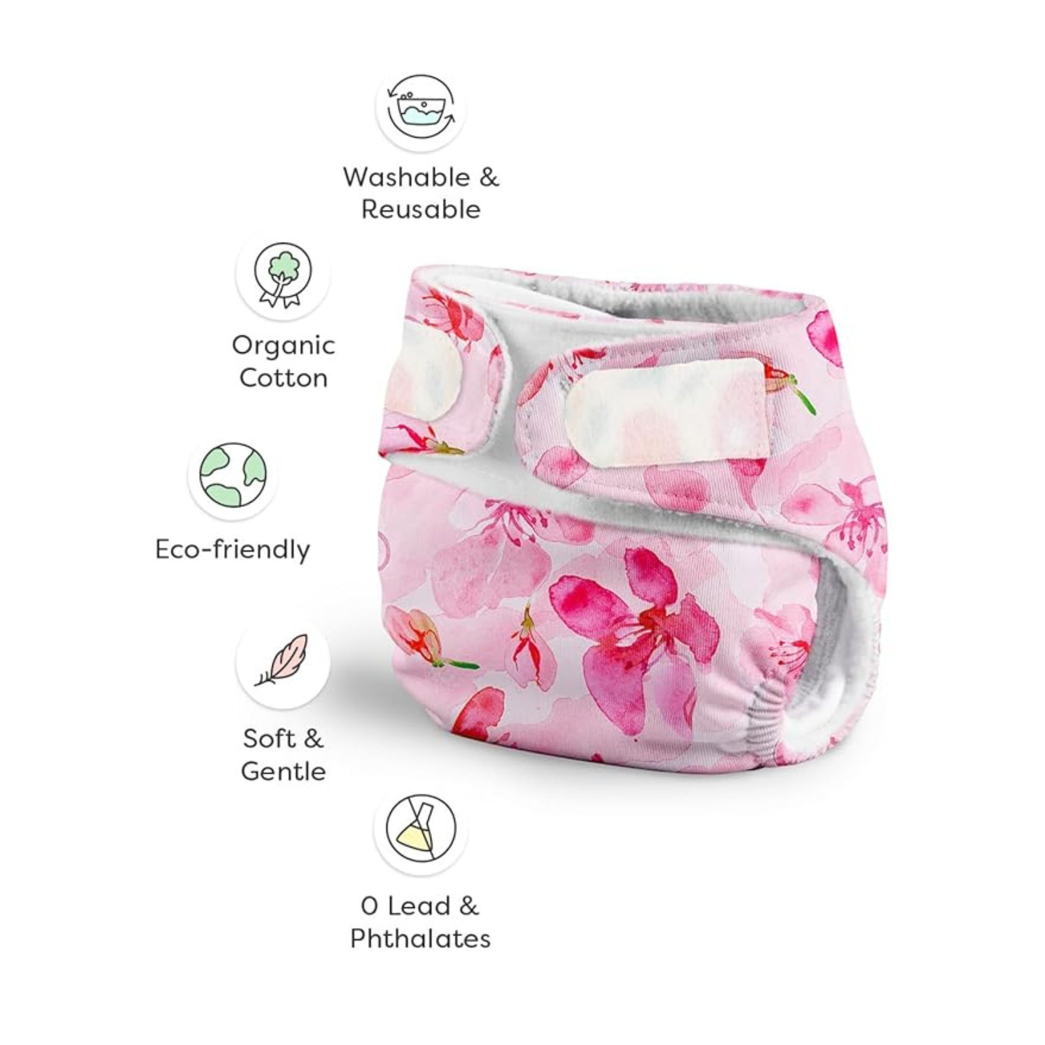 SuperBottoms Cherry Blossom Reusable Cloth Diaper with Absorbent Inserts | Adjustable, Washable & Leak-Proof Baby Diaper