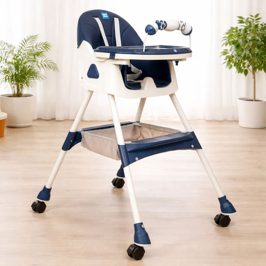 MEE MEE Convertible Baby High Chair with Wheels | Foldable, Adjustable Recline & Tray | 5-Point Safety Harness, Storage Basket & Lockable 360° Wheels