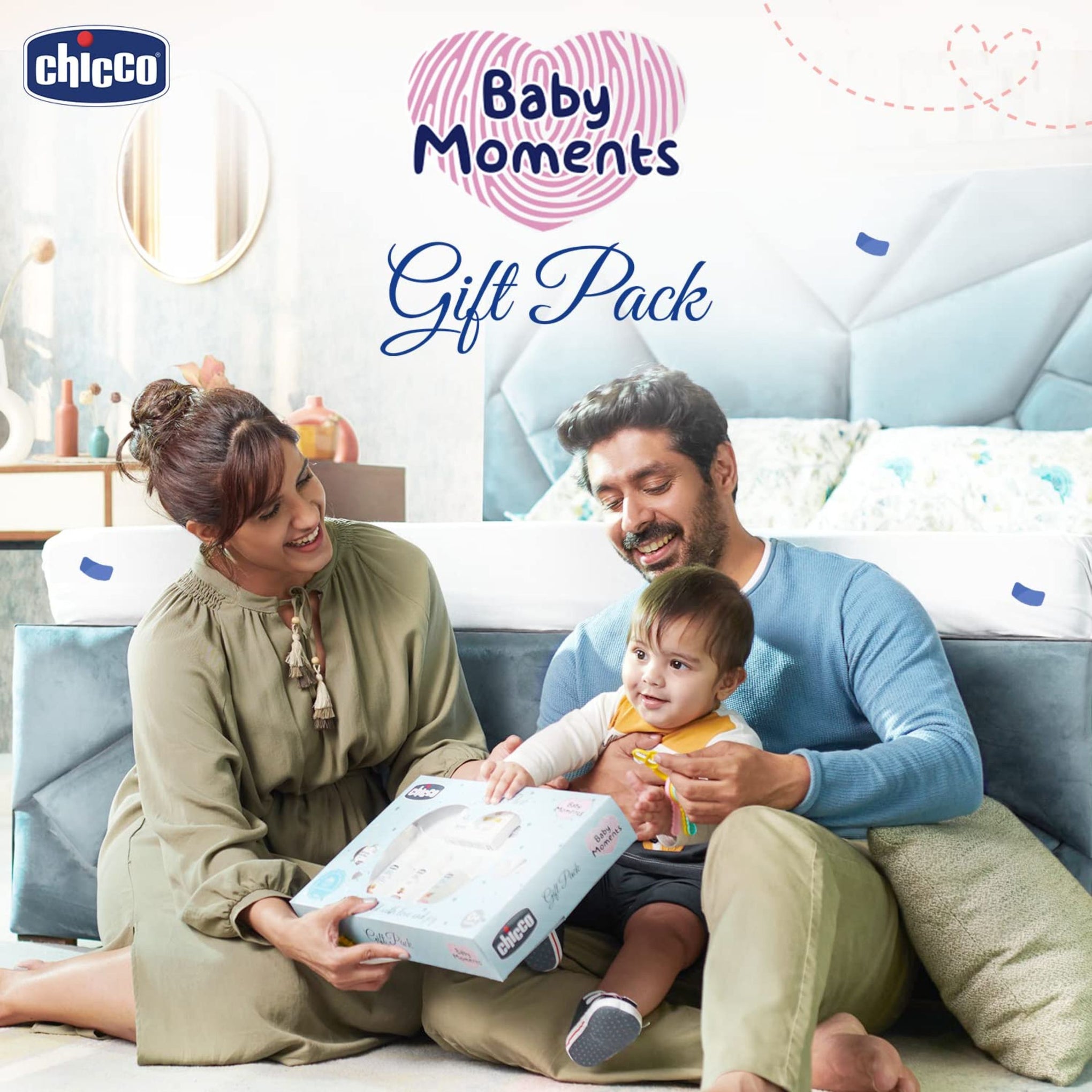 Chicco Baby Moments Baby Caring Gift Pack (Blue & purple ) with 7 Baby Skincare & Haircare Products  | Soap 75 GM , Gentle Body Wash and Shampoo 50 ml , Body Lotion 50 ml , Talcum Powder 75 g , Baby Cream 50 g , No Tears Shampoo 50 ml , Massage Oil 50 ml