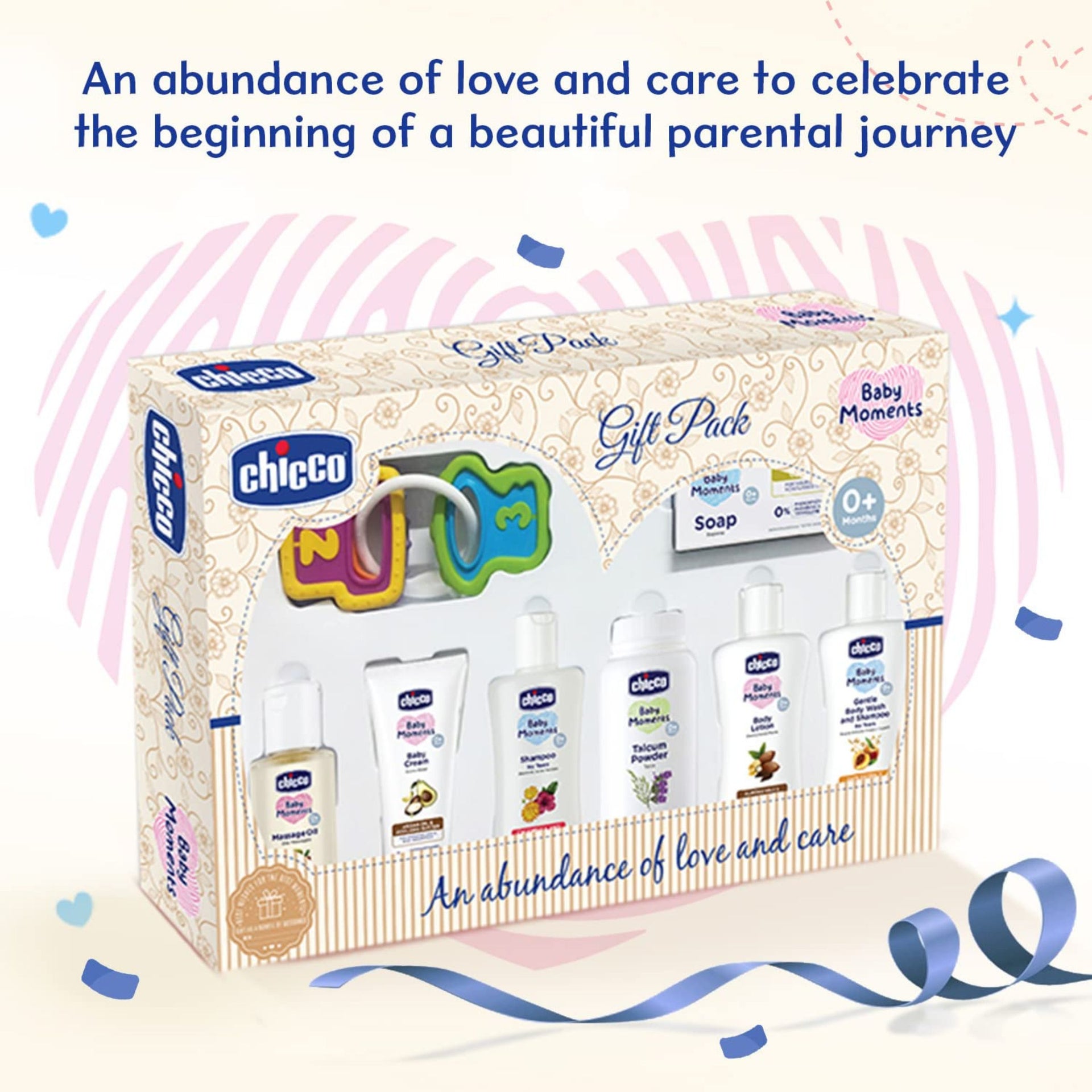 Chicco Baby Moments Delight Gift Pack ( WHITE AND GREEN ) with 7 Baby Skin & Haircare Products and a Rattle Toy | Baby Care Gift Set for Newborn Baby Shower, New Parents, and Birthdays