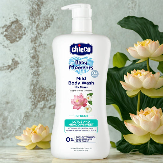 Chicco Baby Moments Mild Body Wash - Refresh, 200ml & 500ML | With Lotus & Meadowsweet|No Tears Formula with Natural Ingredients for Moisturized Skin|Phenoxyethanol, Parabens & Lauryl sulphates free