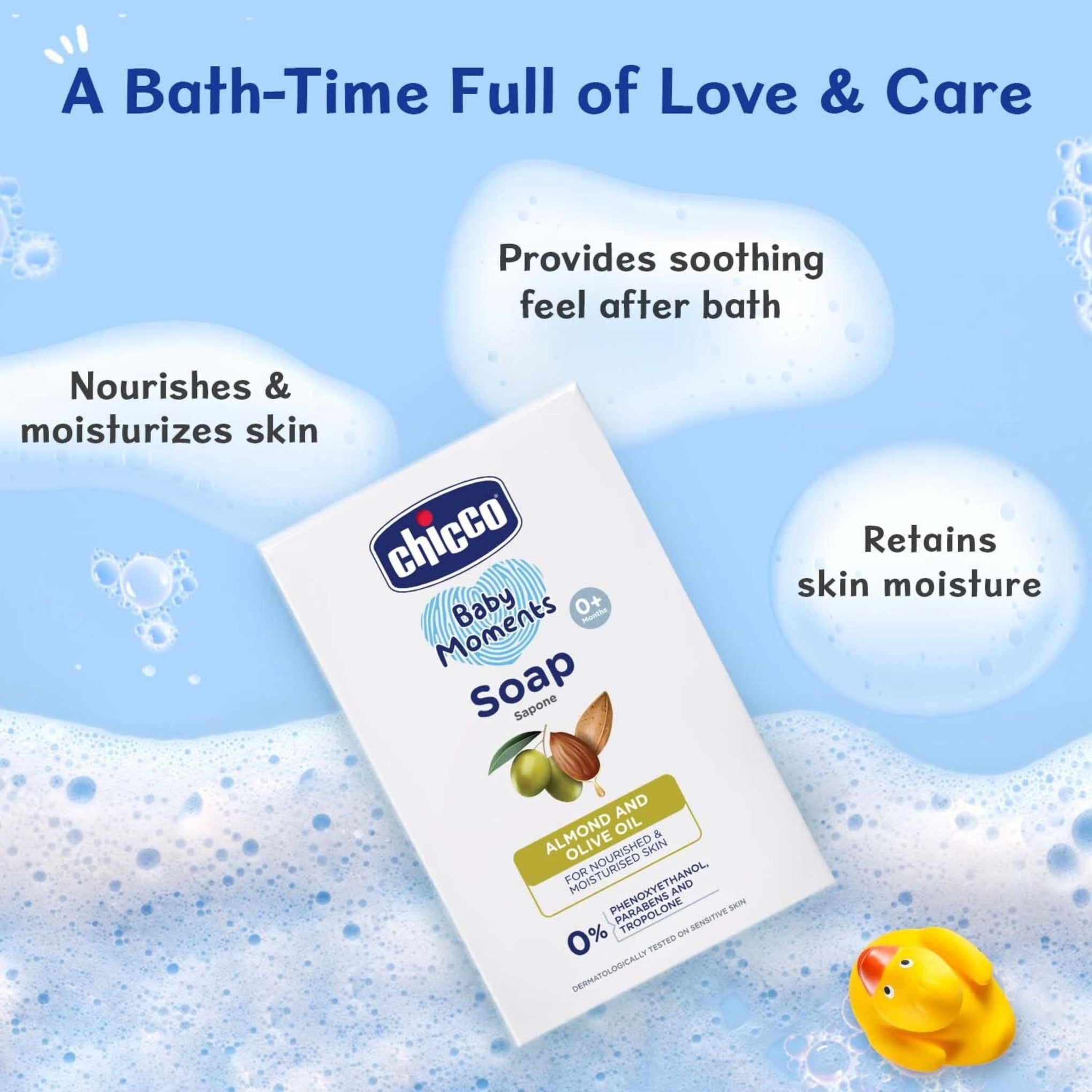 Chicco Baby Moments Bathing Soap for Babies with Almond & Olive Oil, 75g (Buy 3 Get 1 Free)| Nourished & Moisturized Skin| No Parabens | Dermatologically Tested on Sensitive Skin