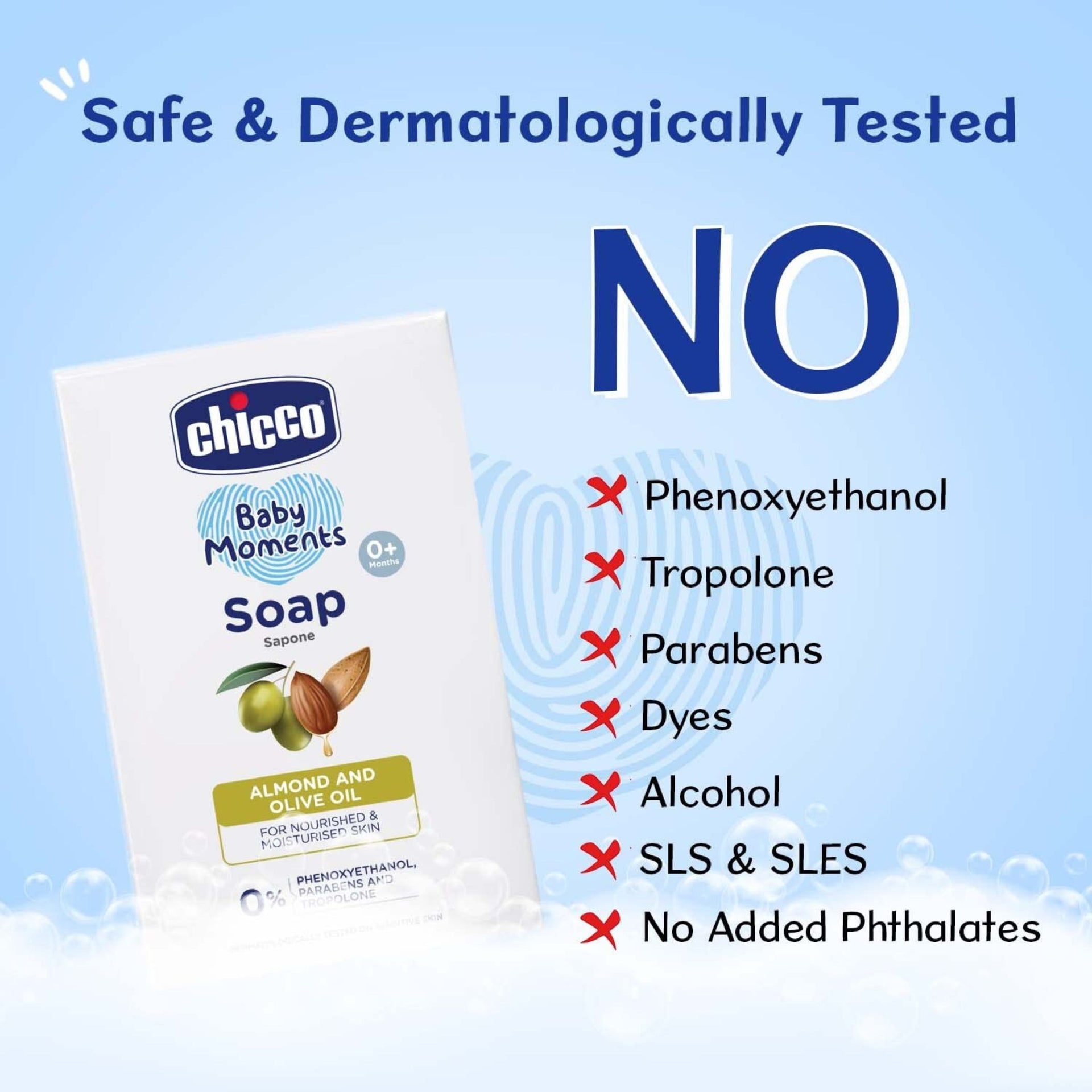 Chicco Baby Moments Bathing Soap for Babies with Almond & Olive Oil, 75g (Buy 3 Get 1 Free)| Nourished & Moisturized Skin| No Parabens | Dermatologically Tested on Sensitive Skin