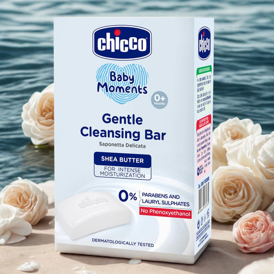 Chicco Baby Moments Gentle Cleansing Bar with Goodness of Shea Butter, 100g| For Intense Moisturization| Parabens & Phenoxyethanol Free|Dermatologically Tested | Soap for Babies & Kid's Sensitive Skin