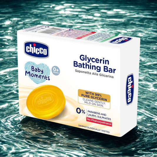 Chicco Baby Moments Glycerin Bathing Bar with 99% Pure Glycerin, ( YELLOW ) 75G|Mild Formula for Gentle Cleansing|No Added Colours|Parabens & Phenoxyethanol Free|Dermatologically Tested|Pure Soap Babies Kids